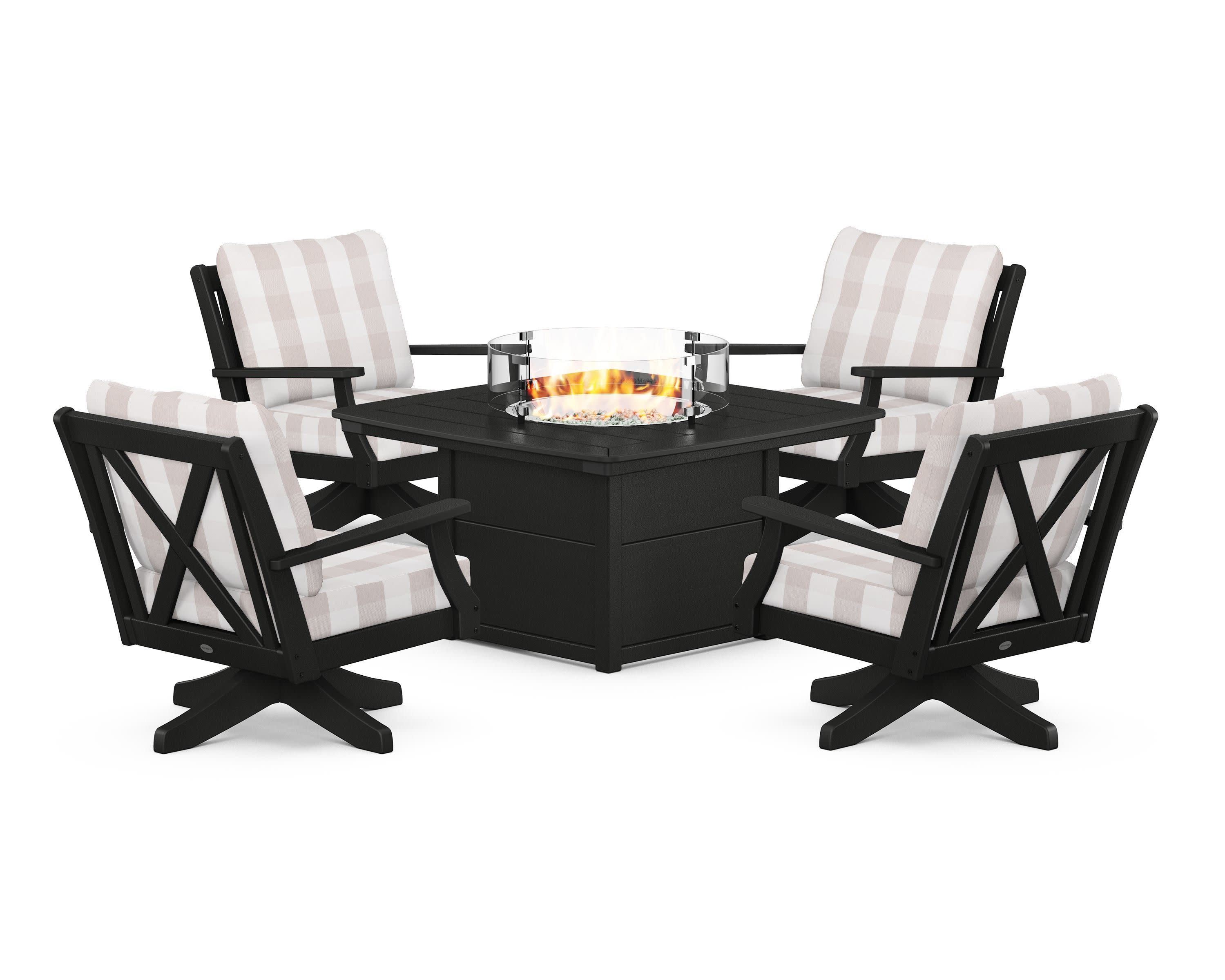 Braxton 5-Piece Deep Seating Swivel Conversation Set with Fire Pit Table