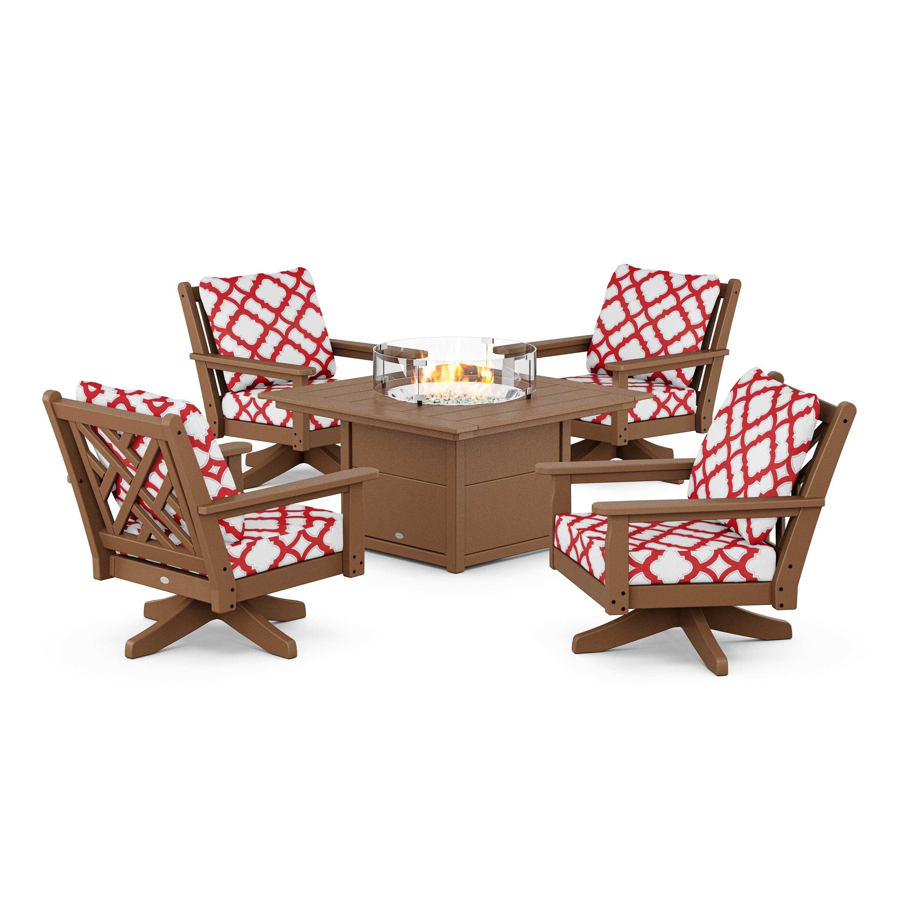 Chippendale 5-Piece Deep Seating Swivel Conversation Set with Fire Pit Table