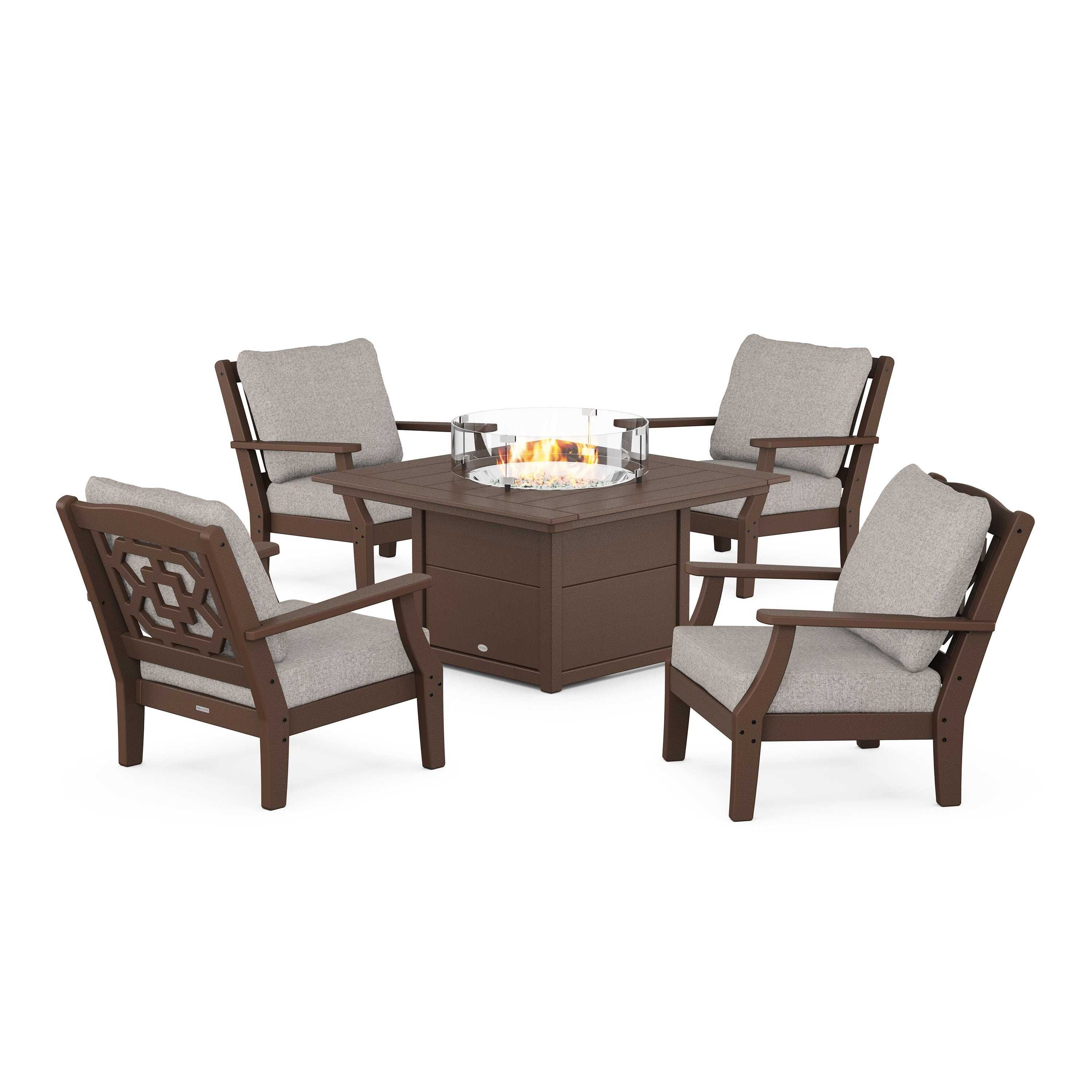 Chinoiserie 5-Piece Deep Seating Set with Fire Pit Table