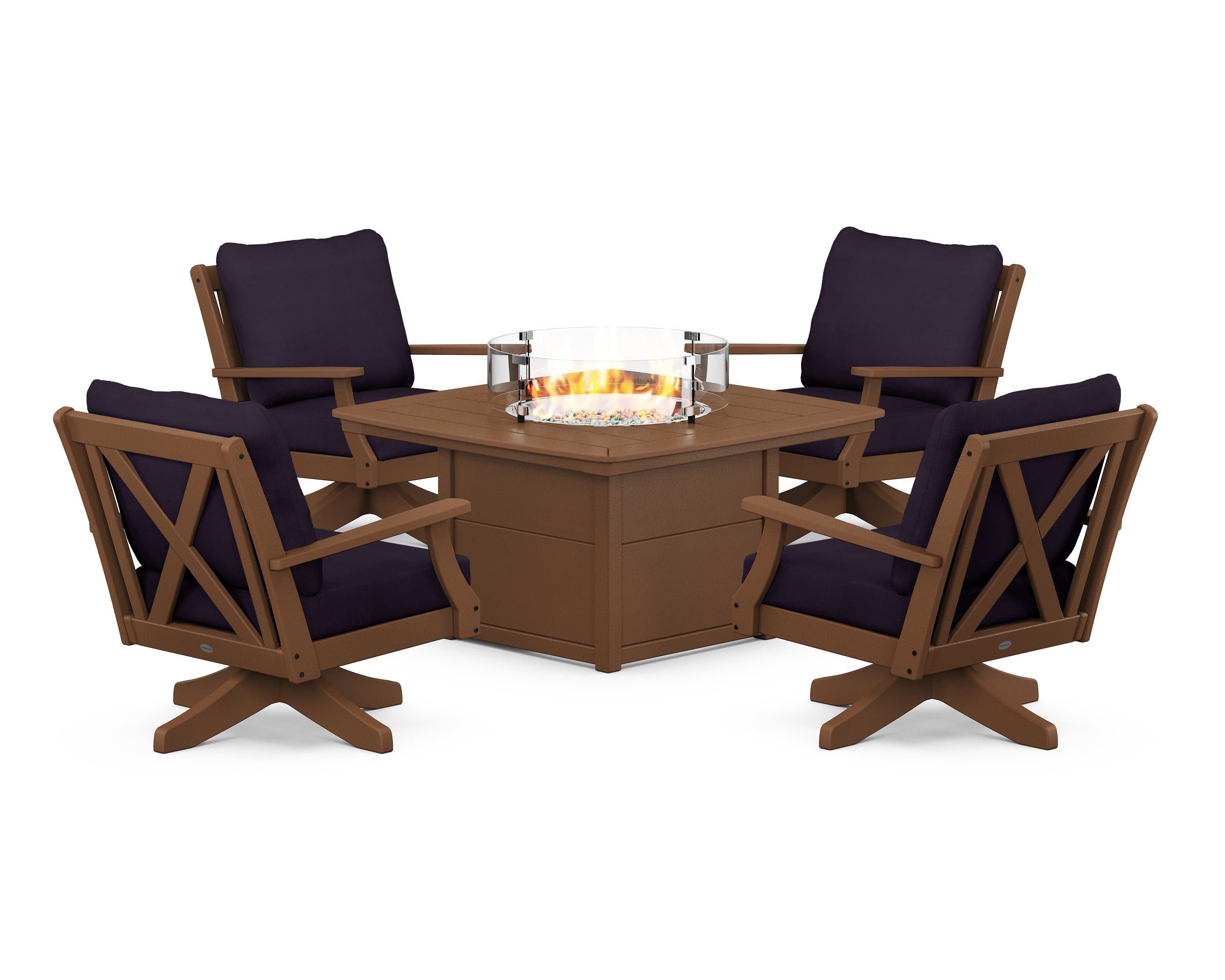 Braxton 5-Piece Deep Seating Swivel Conversation Set with Fire Pit Table