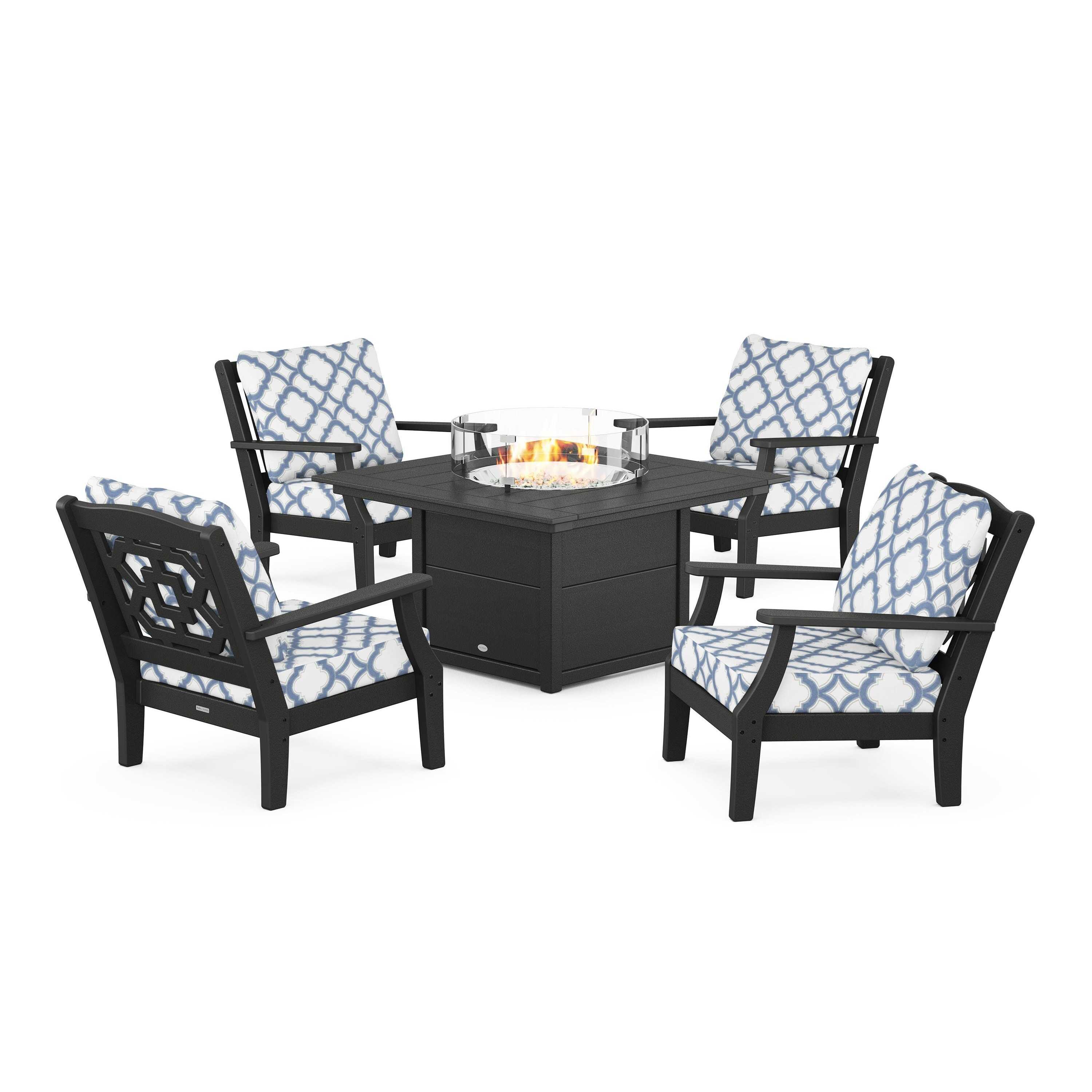 Chinoiserie 5-Piece Deep Seating Set with Fire Pit Table