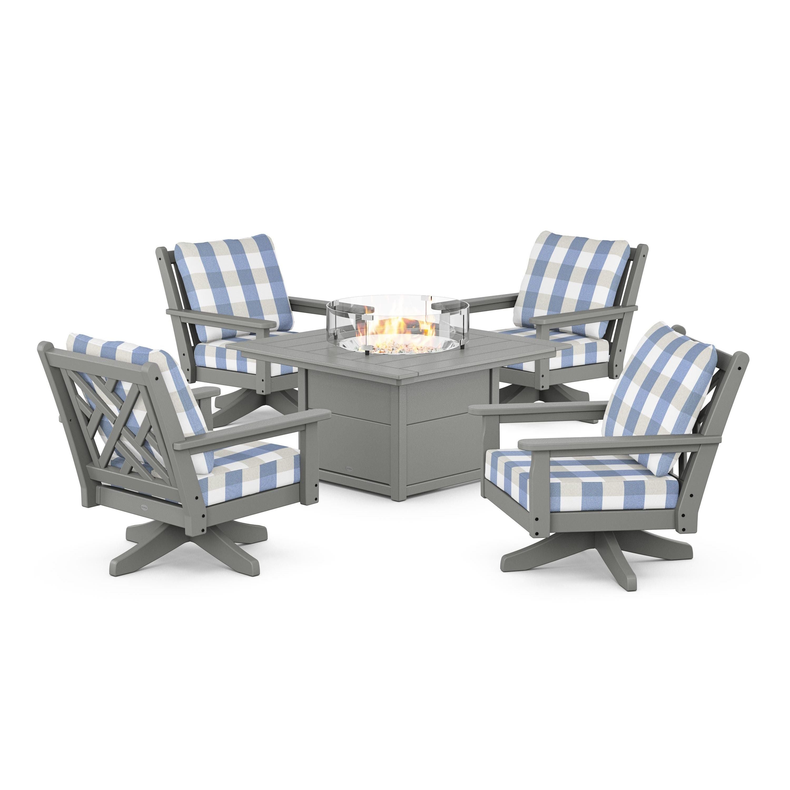 Chippendale 5-Piece Deep Seating Swivel Conversation Set with Fire Pit Table