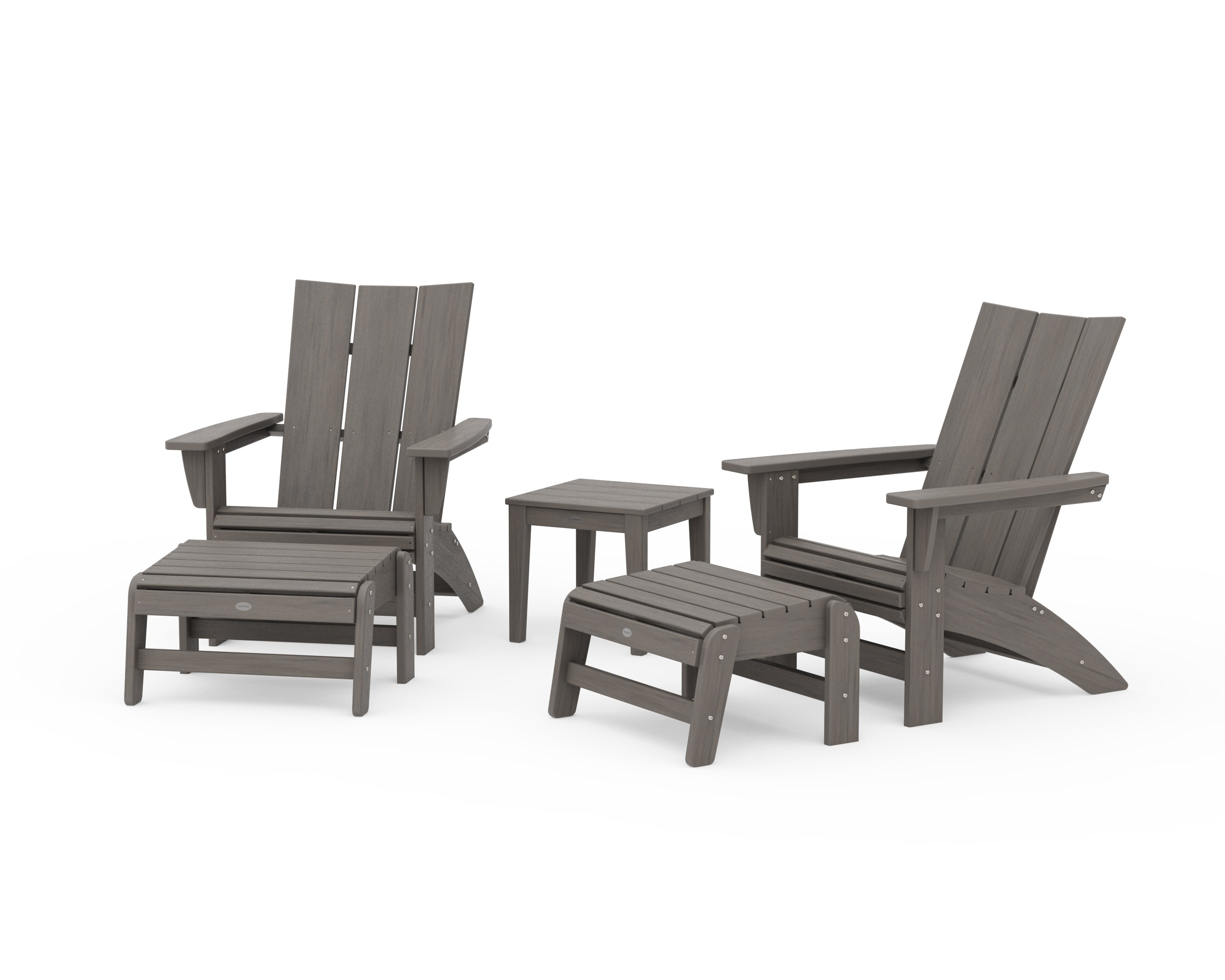 5-Piece Modern Grand Adirondack Set with Ottomans and Side Table