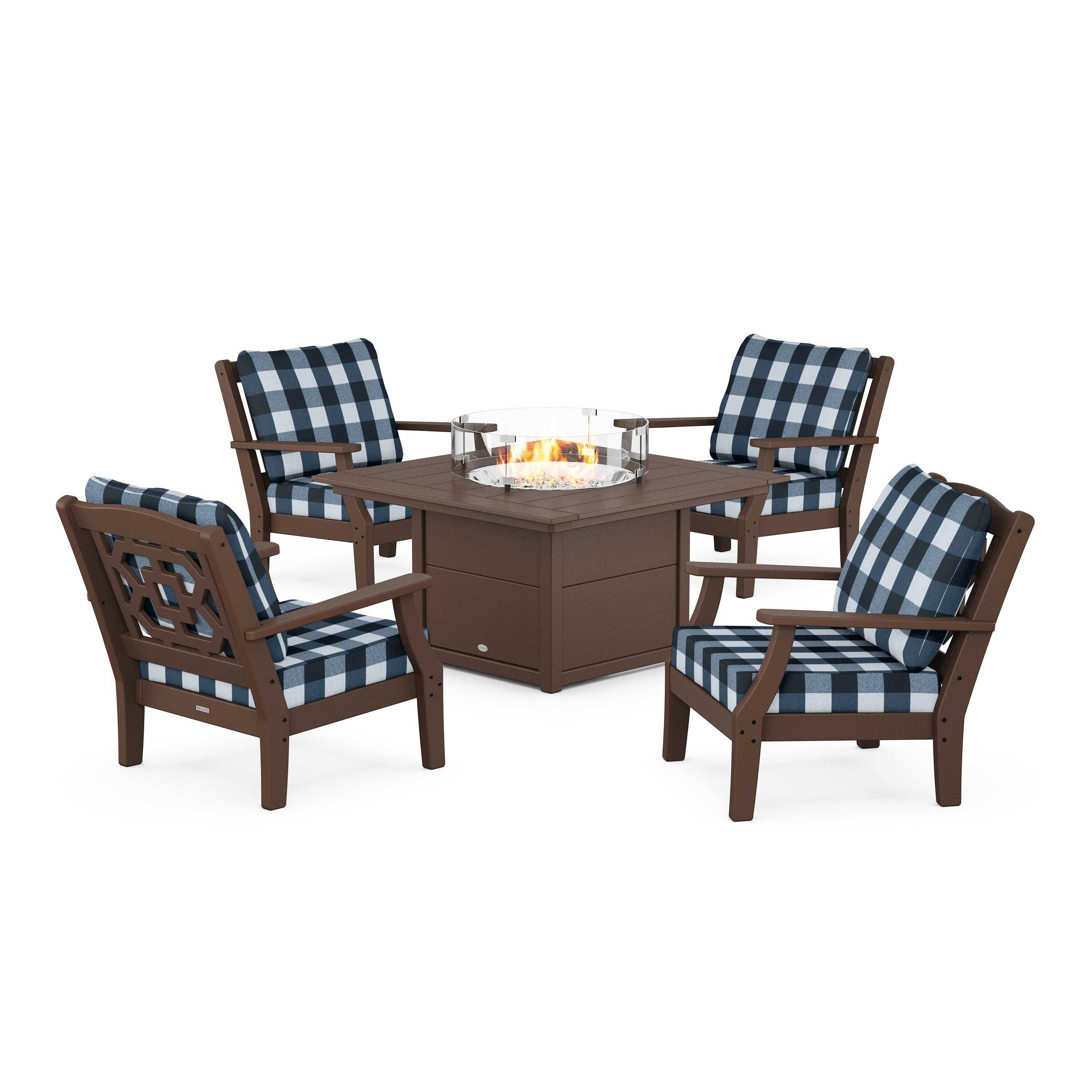 Chinoiserie 5-Piece Deep Seating Set with Fire Pit Table