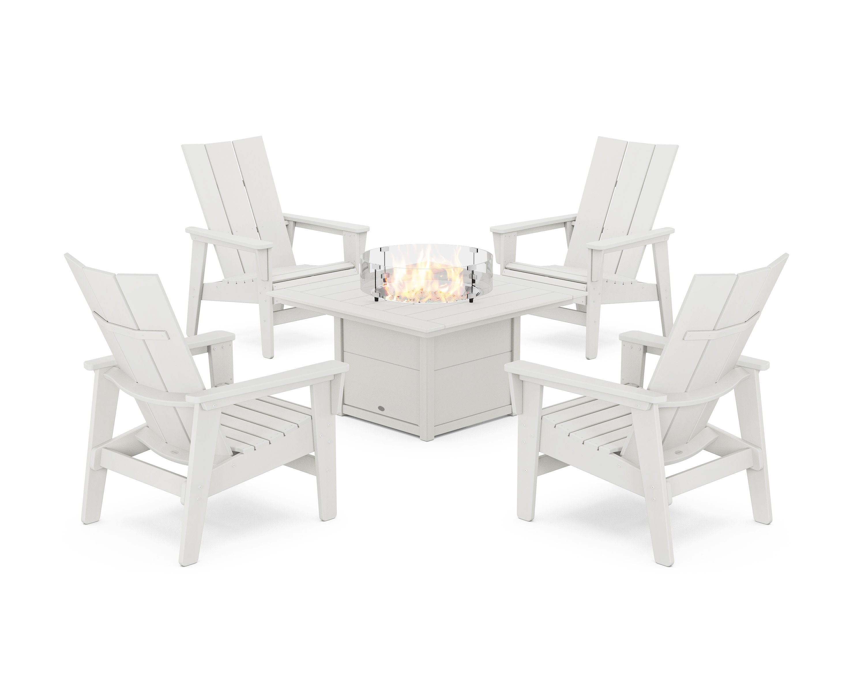 5-Piece Modern Grand Upright Adirondack Conversation Set with Fire Pit Table