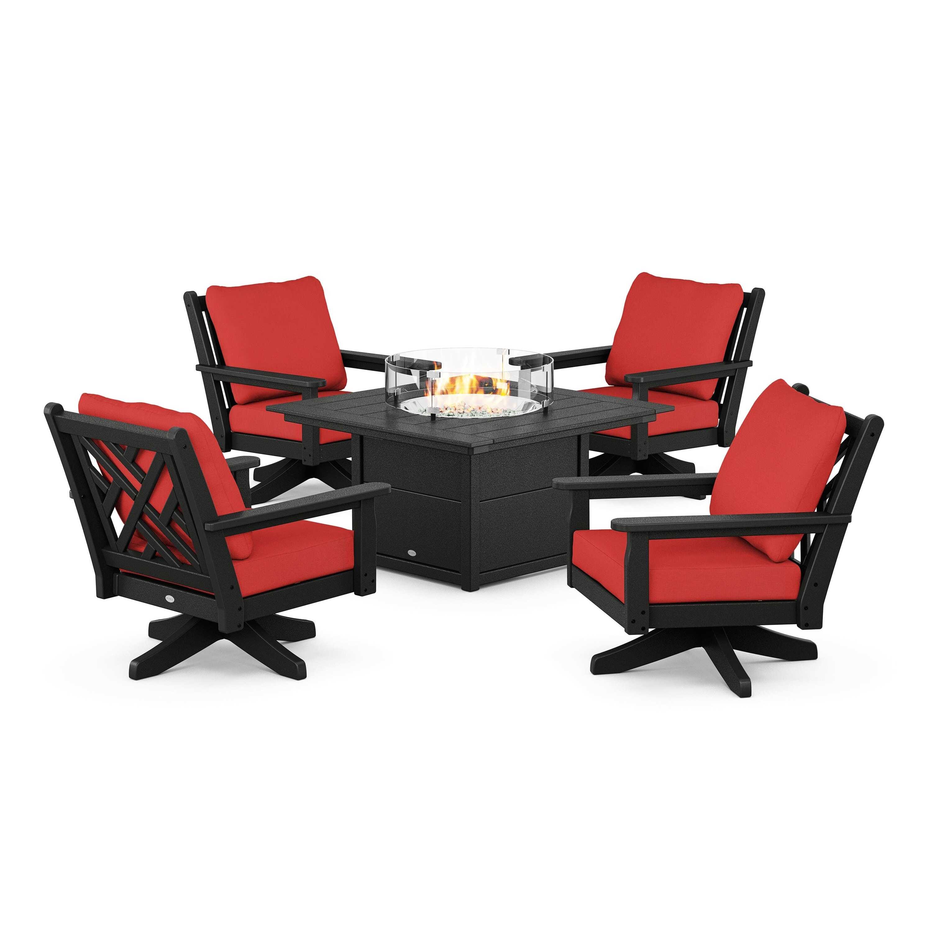 Chippendale 5-Piece Deep Seating Swivel Conversation Set with Fire Pit Table