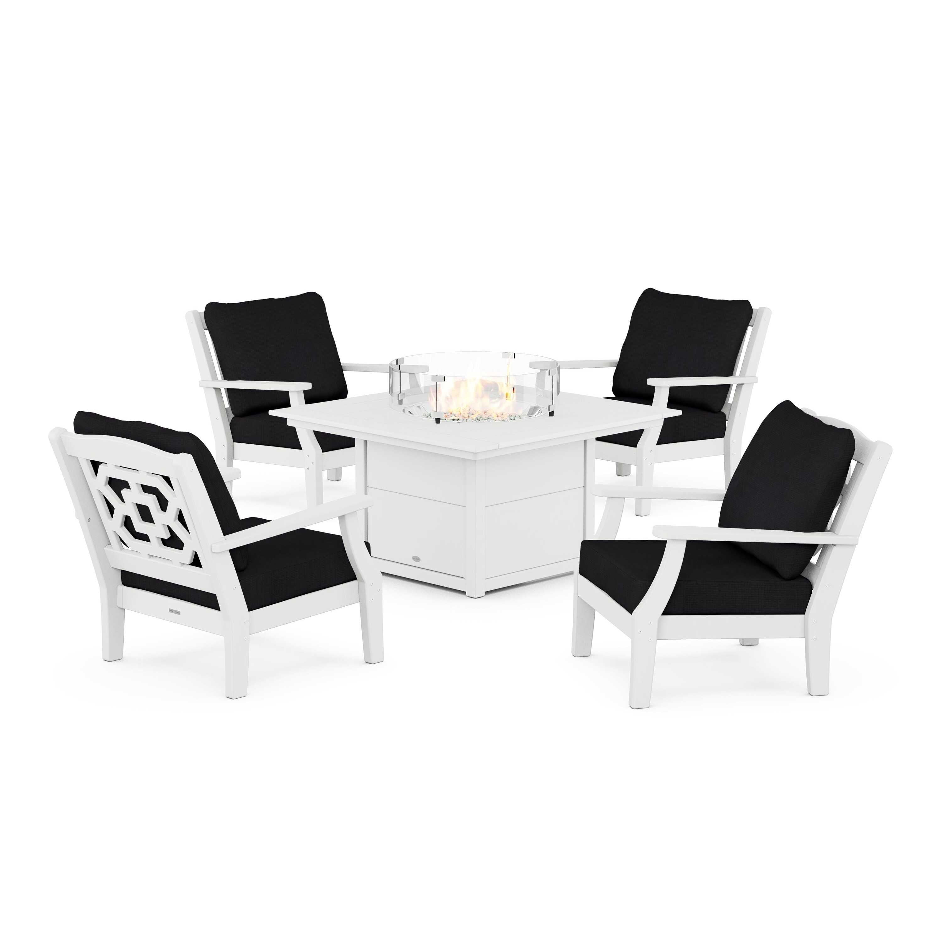 Chinoiserie 5-Piece Deep Seating Set with Fire Pit Table