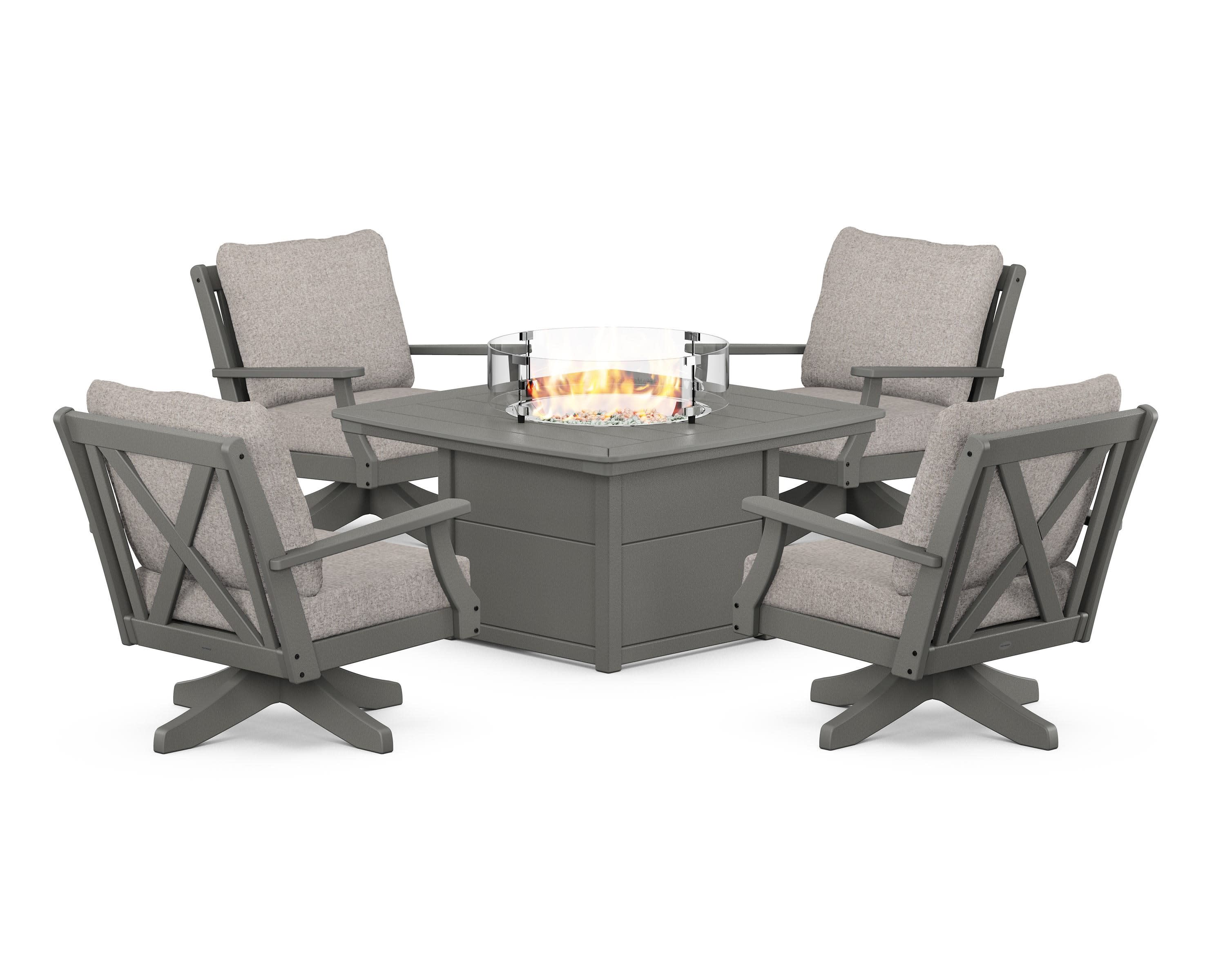Braxton 5-Piece Deep Seating Swivel Conversation Set with Fire Pit Table