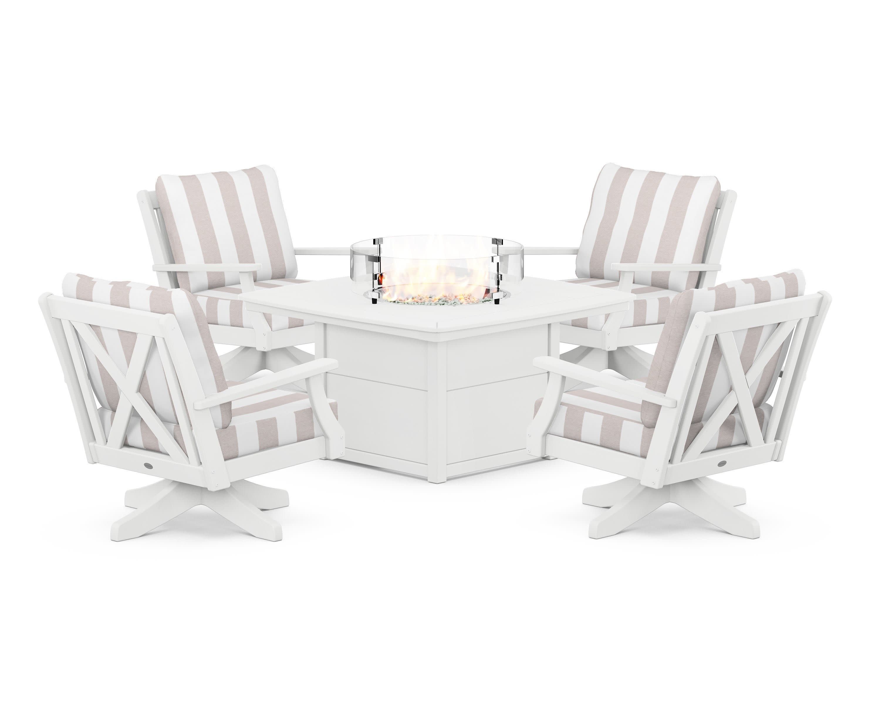 Braxton 5-Piece Deep Seating Swivel Conversation Set with Fire Pit Table