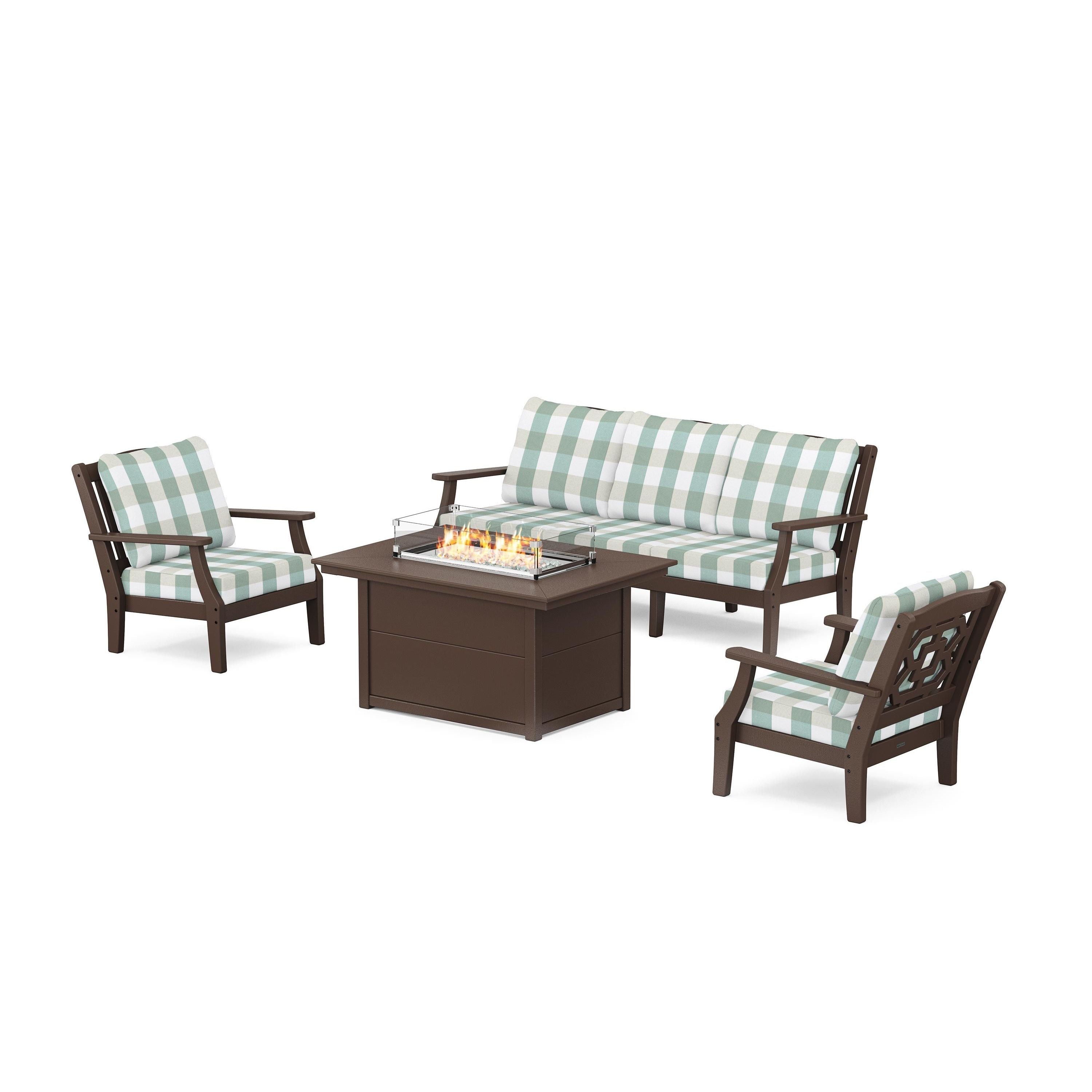 Chinoiserie Deep Seating Fire Pit Table Set