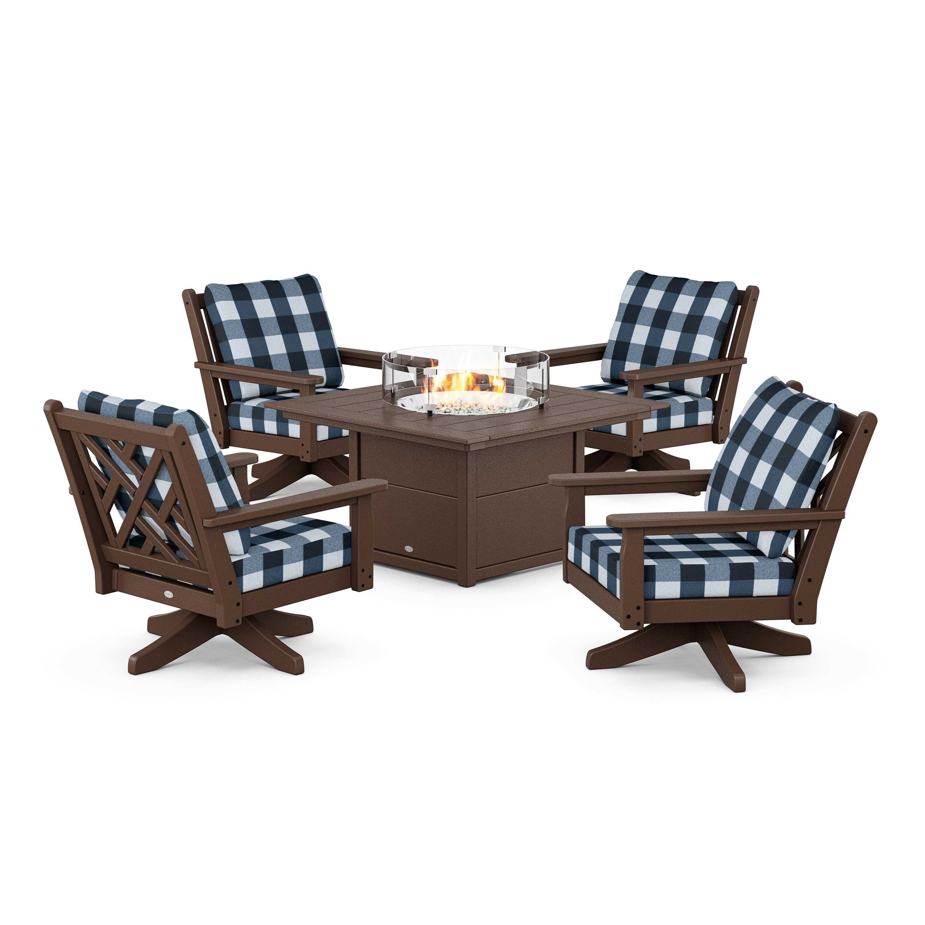 Chippendale 5-Piece Deep Seating Swivel Conversation Set with Fire Pit Table