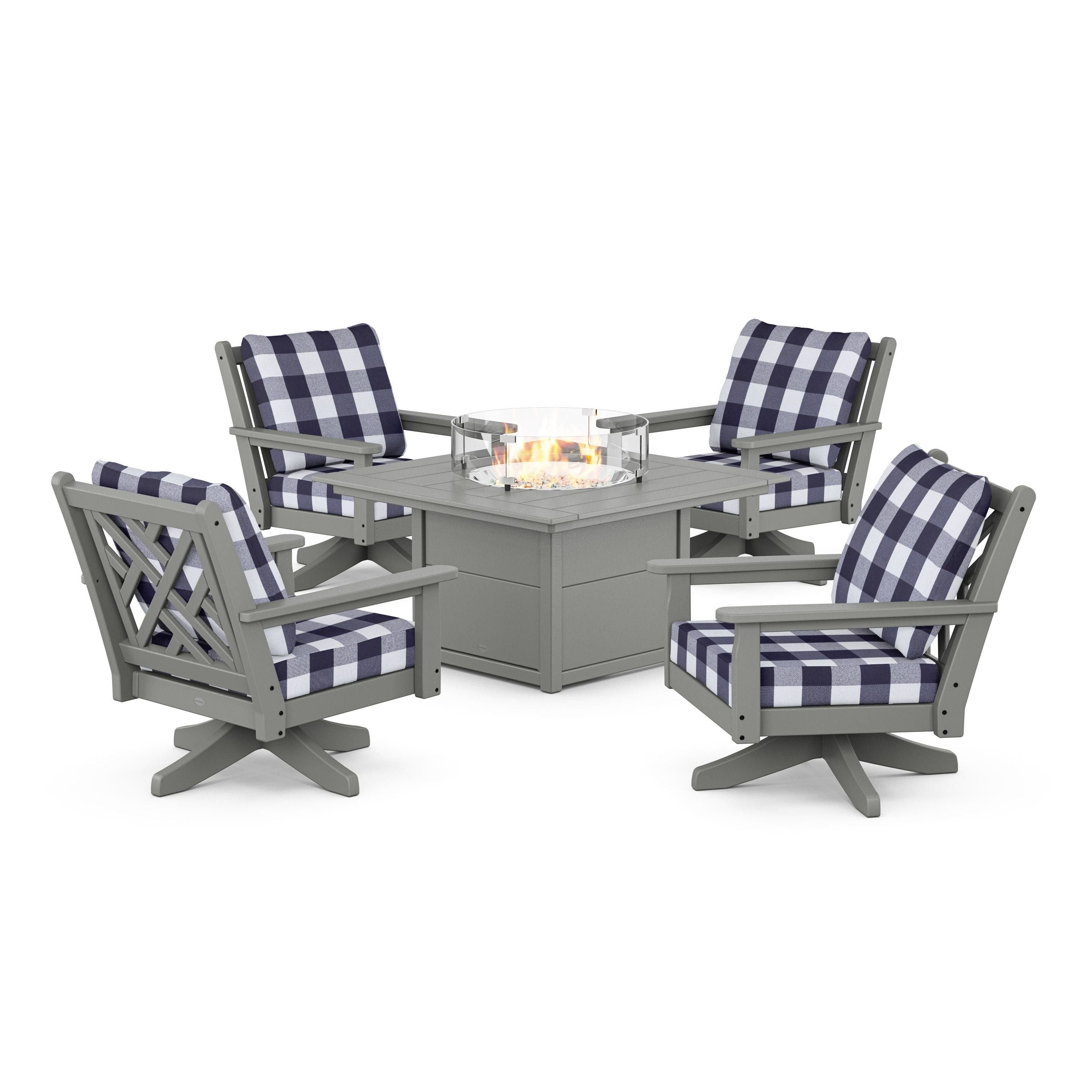 Chippendale 5-Piece Deep Seating Swivel Conversation Set with Fire Pit Table