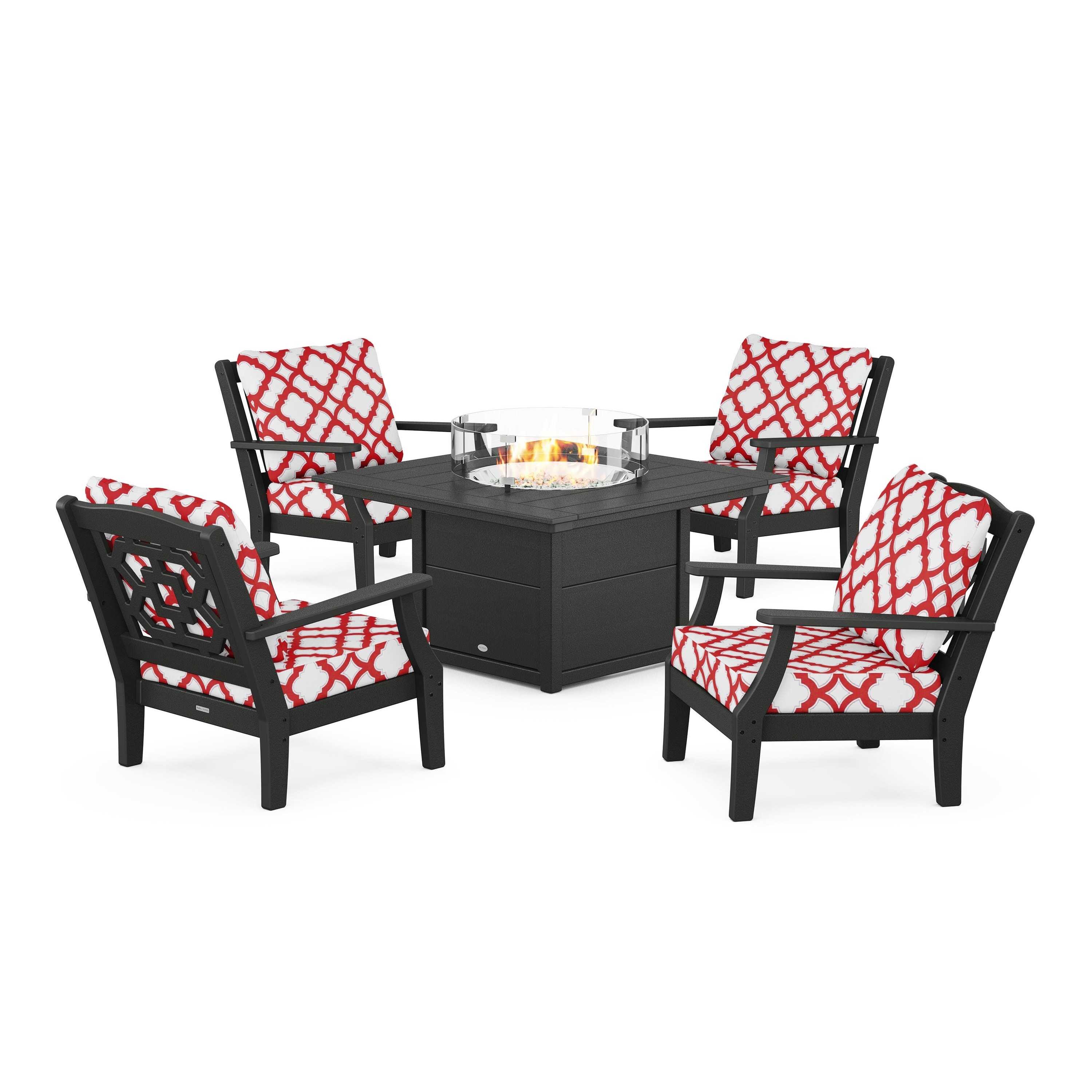 Chinoiserie 5-Piece Deep Seating Set with Fire Pit Table
