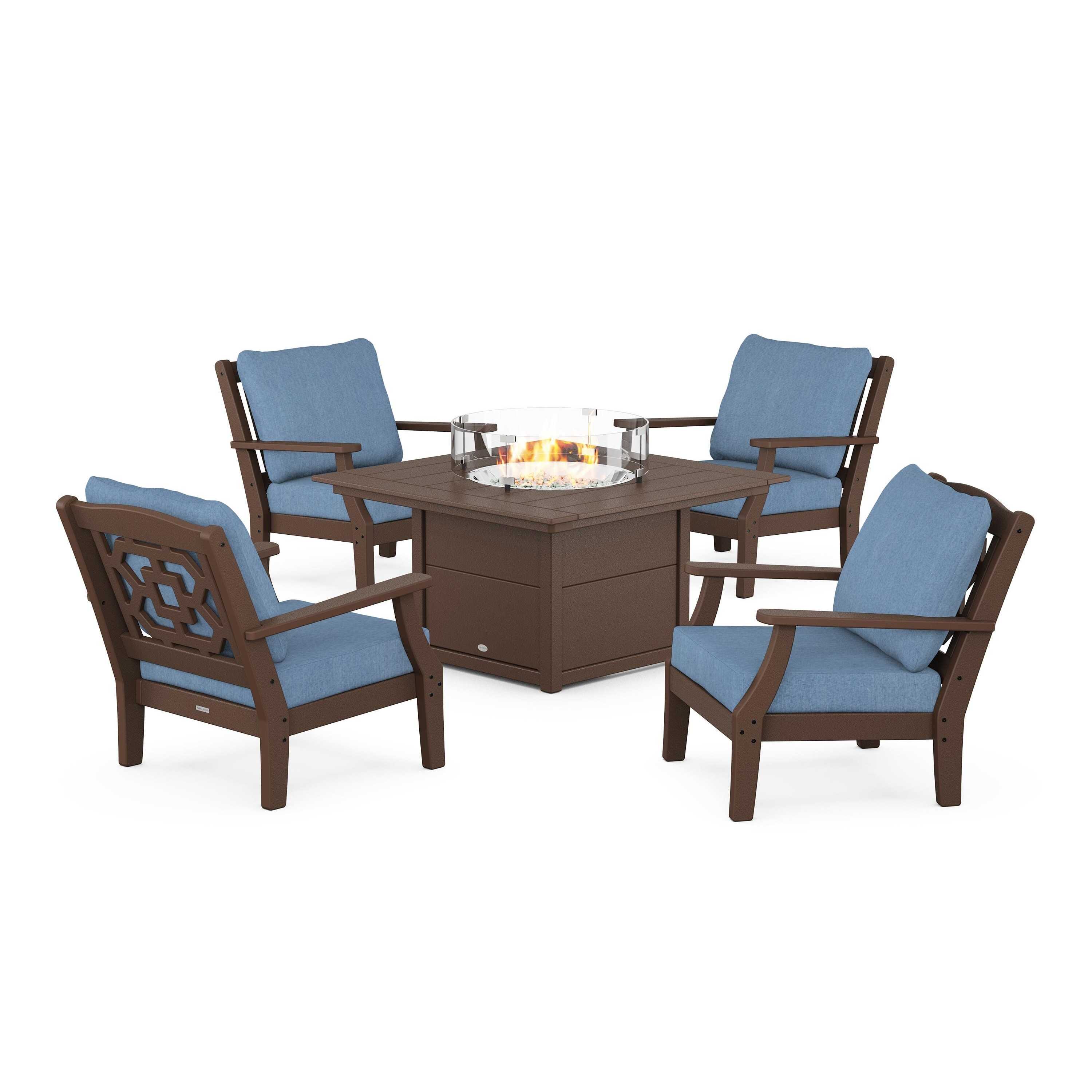 Chinoiserie 5-Piece Deep Seating Set with Fire Pit Table