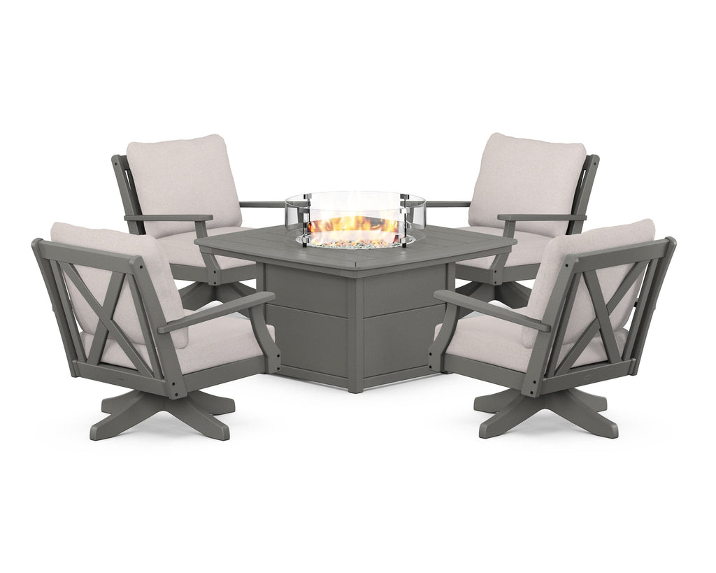 Braxton 5-Piece Deep Seating Swivel Conversation Set with Fire Pit Table