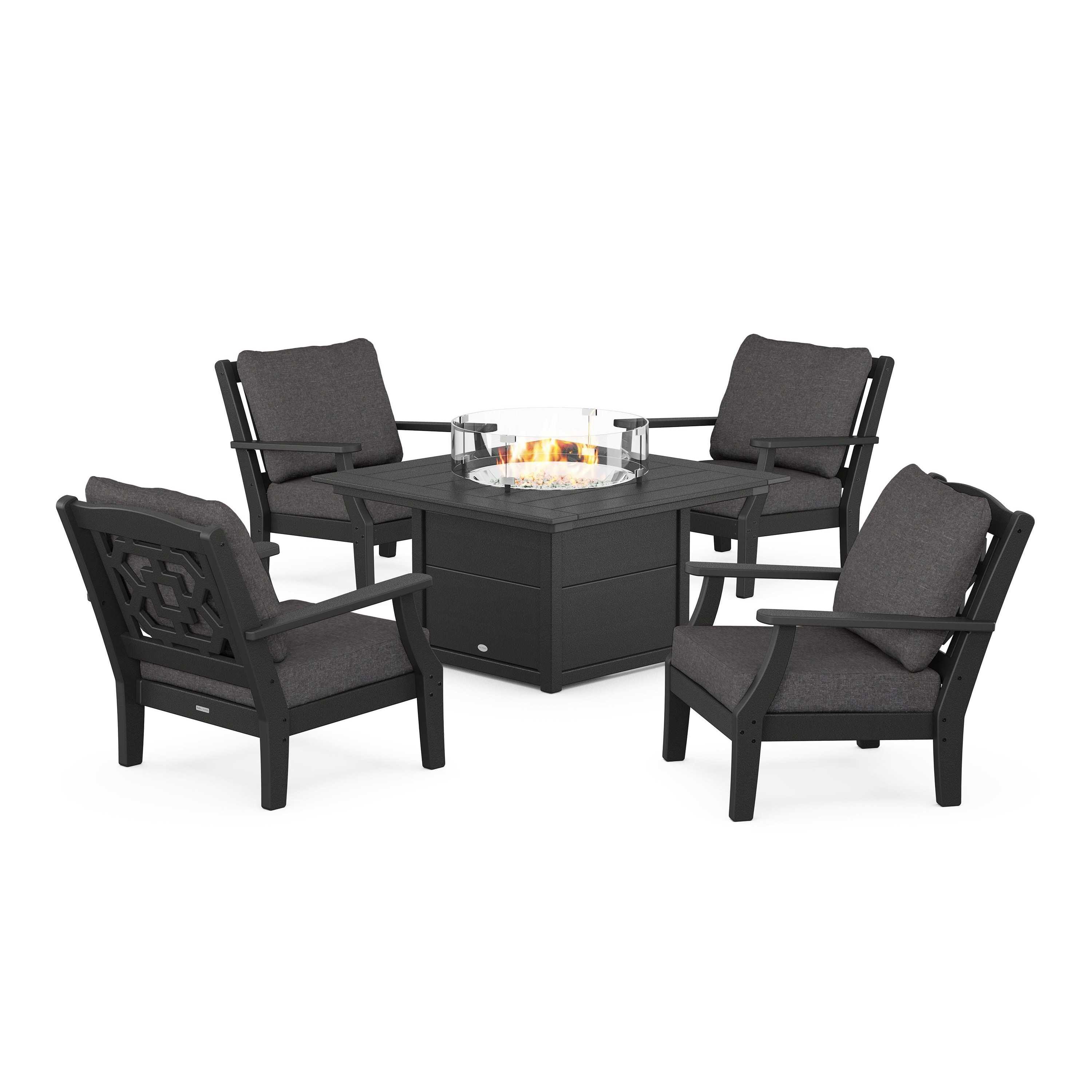 Chinoiserie 5-Piece Deep Seating Set with Fire Pit Table