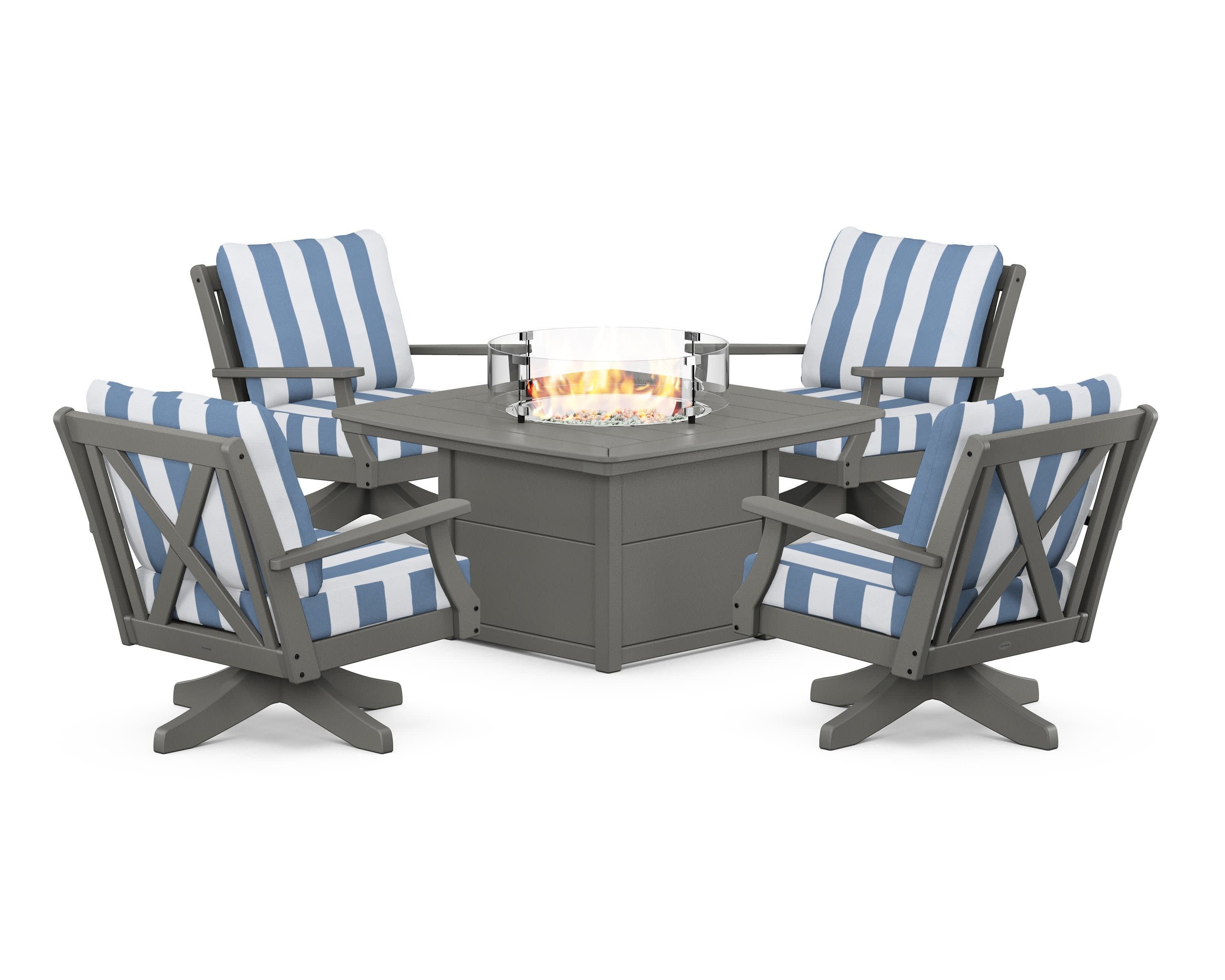 Braxton 5-Piece Deep Seating Swivel Conversation Set with Fire Pit Table