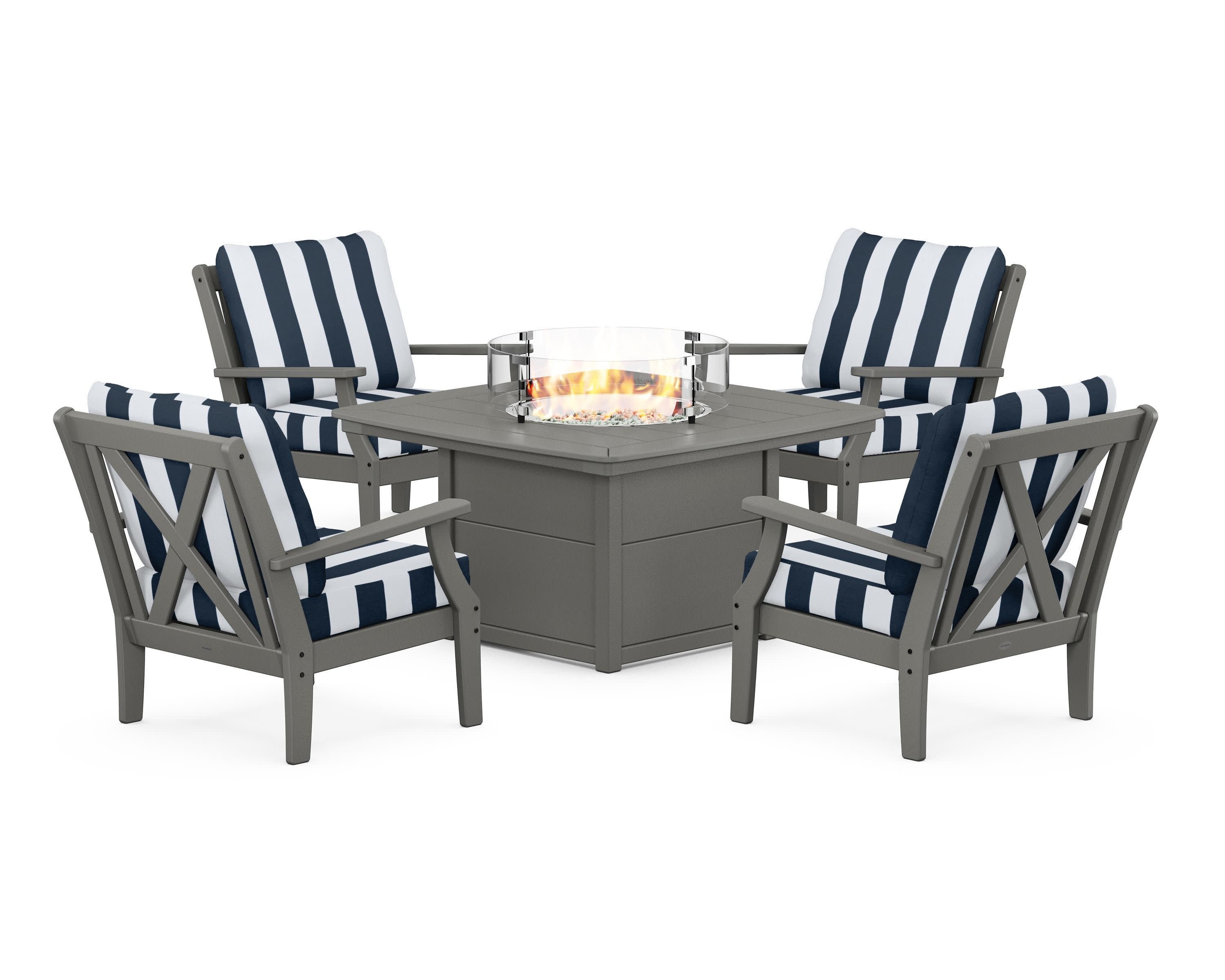 Braxton 5-Piece Deep Seating Conversation Set with Fire Pit Table