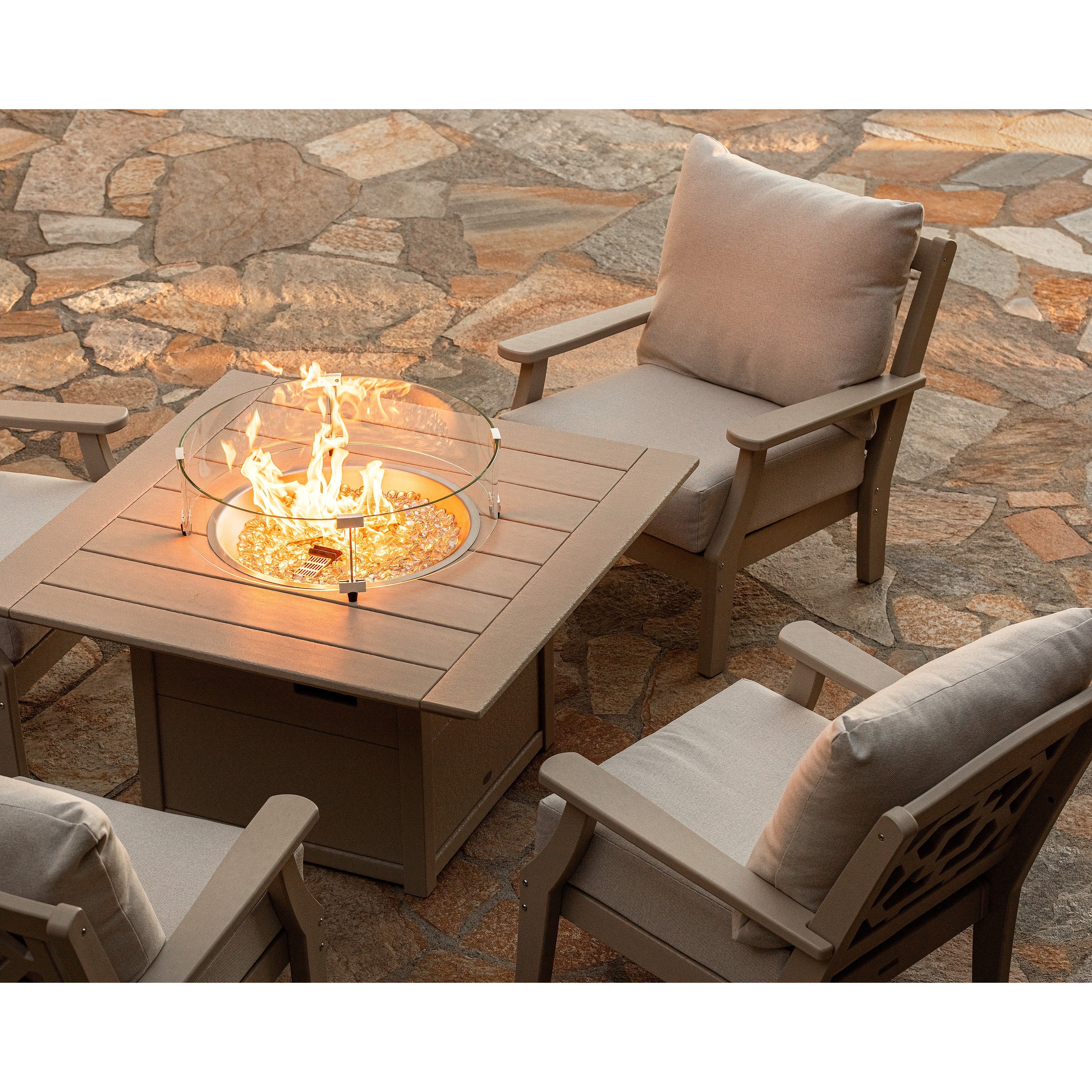 Chinoiserie 5-Piece Deep Seating Set with Fire Pit Table