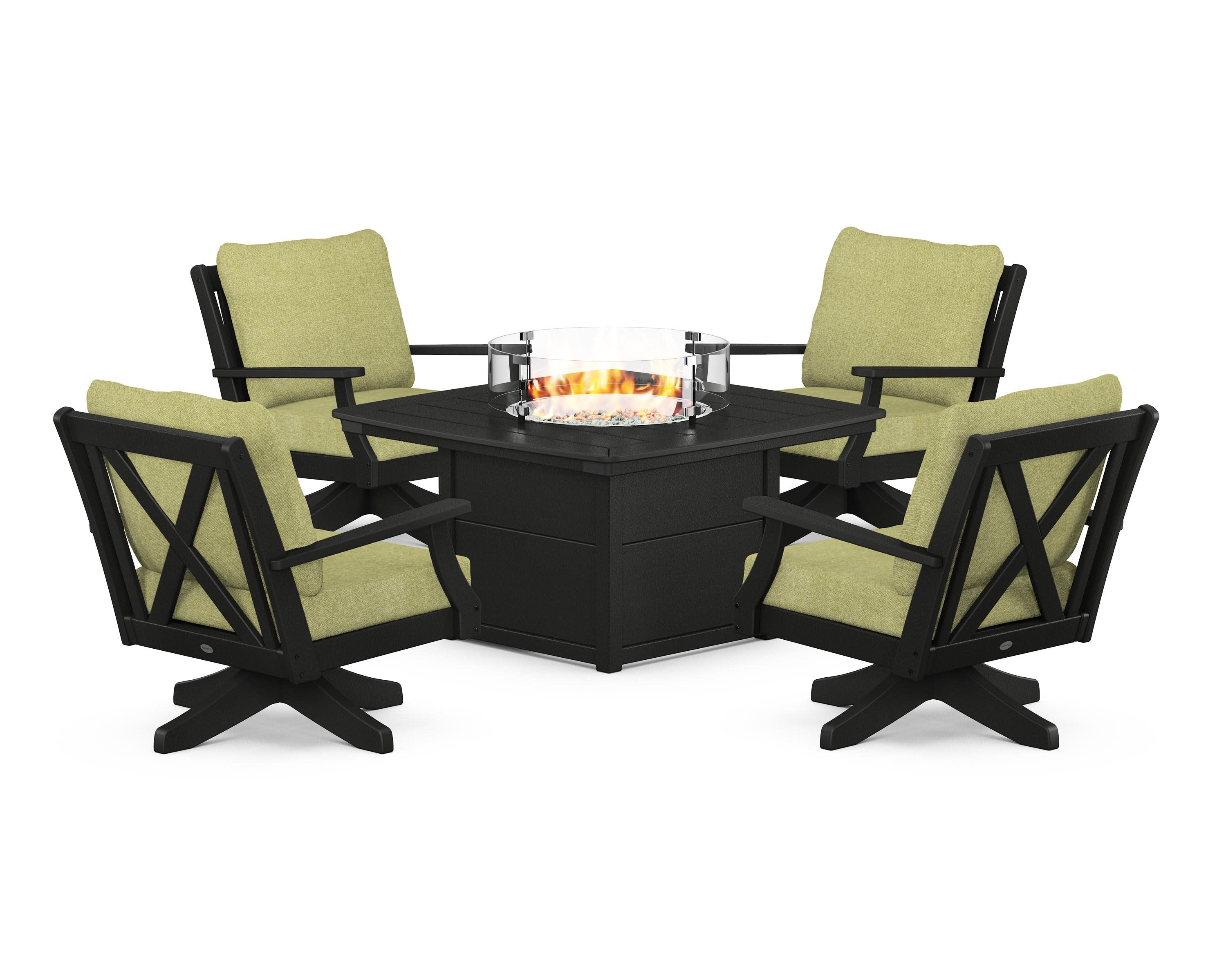 Braxton 5-Piece Deep Seating Swivel Conversation Set with Fire Pit Table