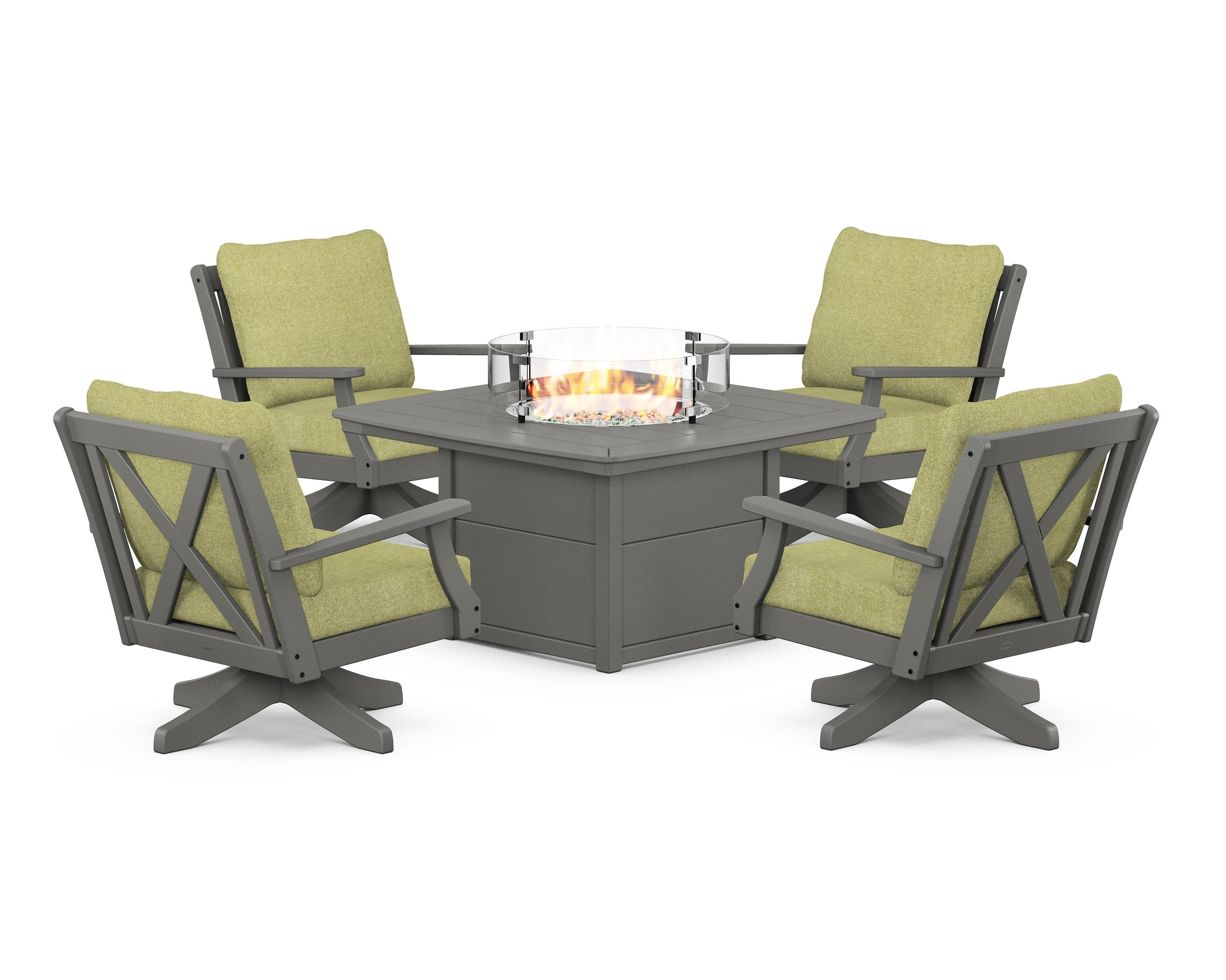 Braxton 5-Piece Deep Seating Swivel Conversation Set with Fire Pit Table