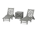 Chippendale 3-Piece Chaise Set with Wheels and Umbrella Stand Accent Table