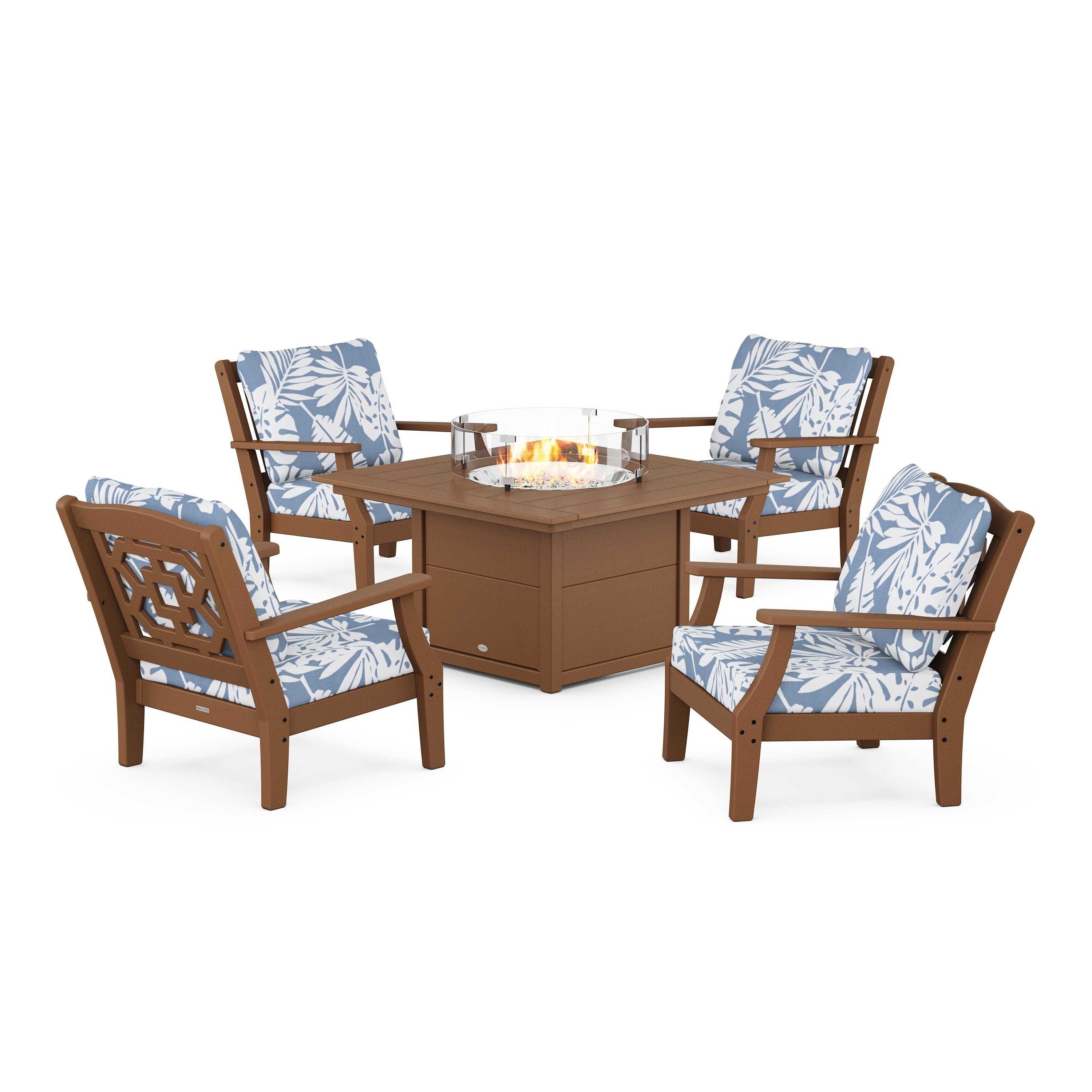 Chinoiserie 5-Piece Deep Seating Set with Fire Pit Table