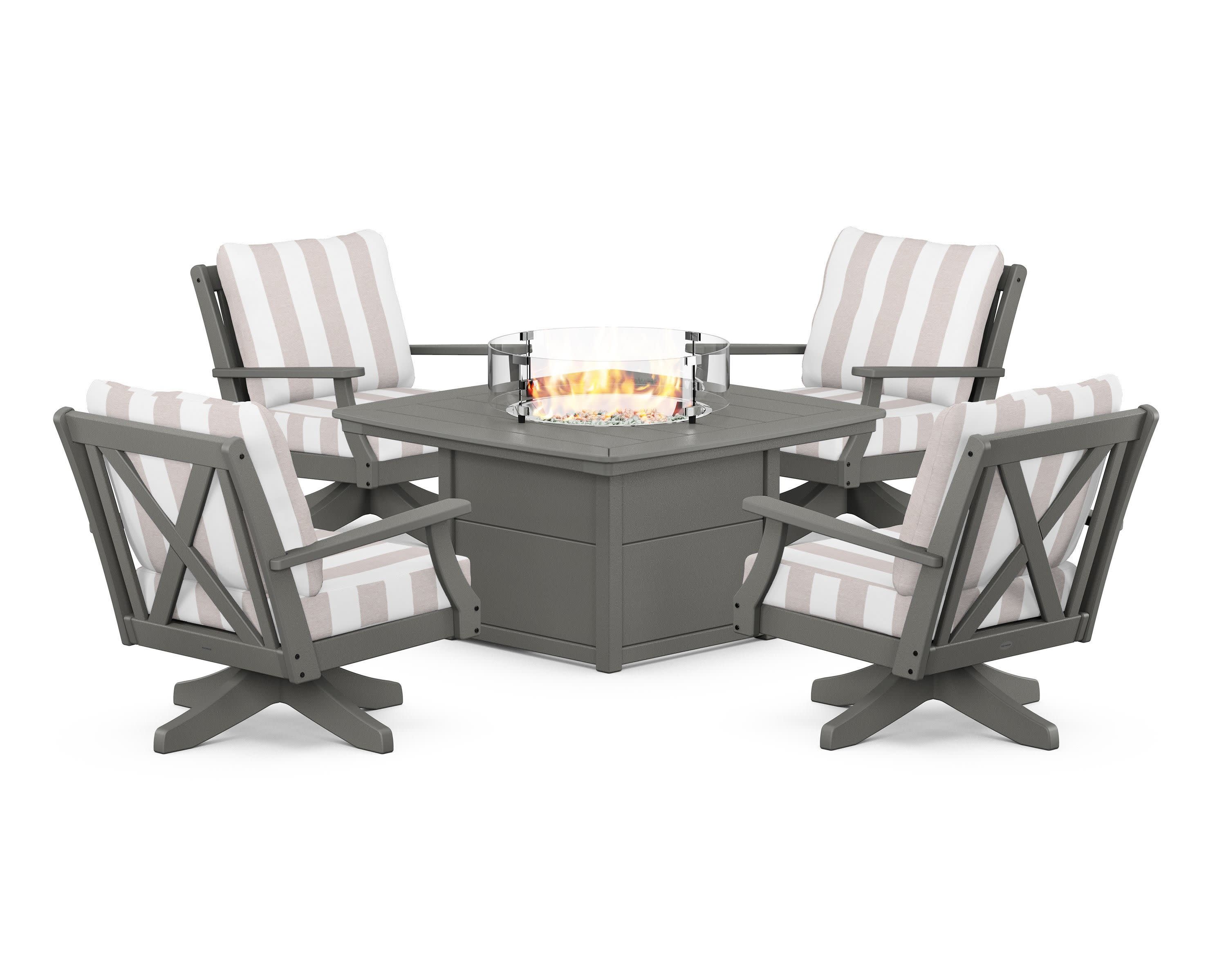 Braxton 5-Piece Deep Seating Swivel Conversation Set with Fire Pit Table