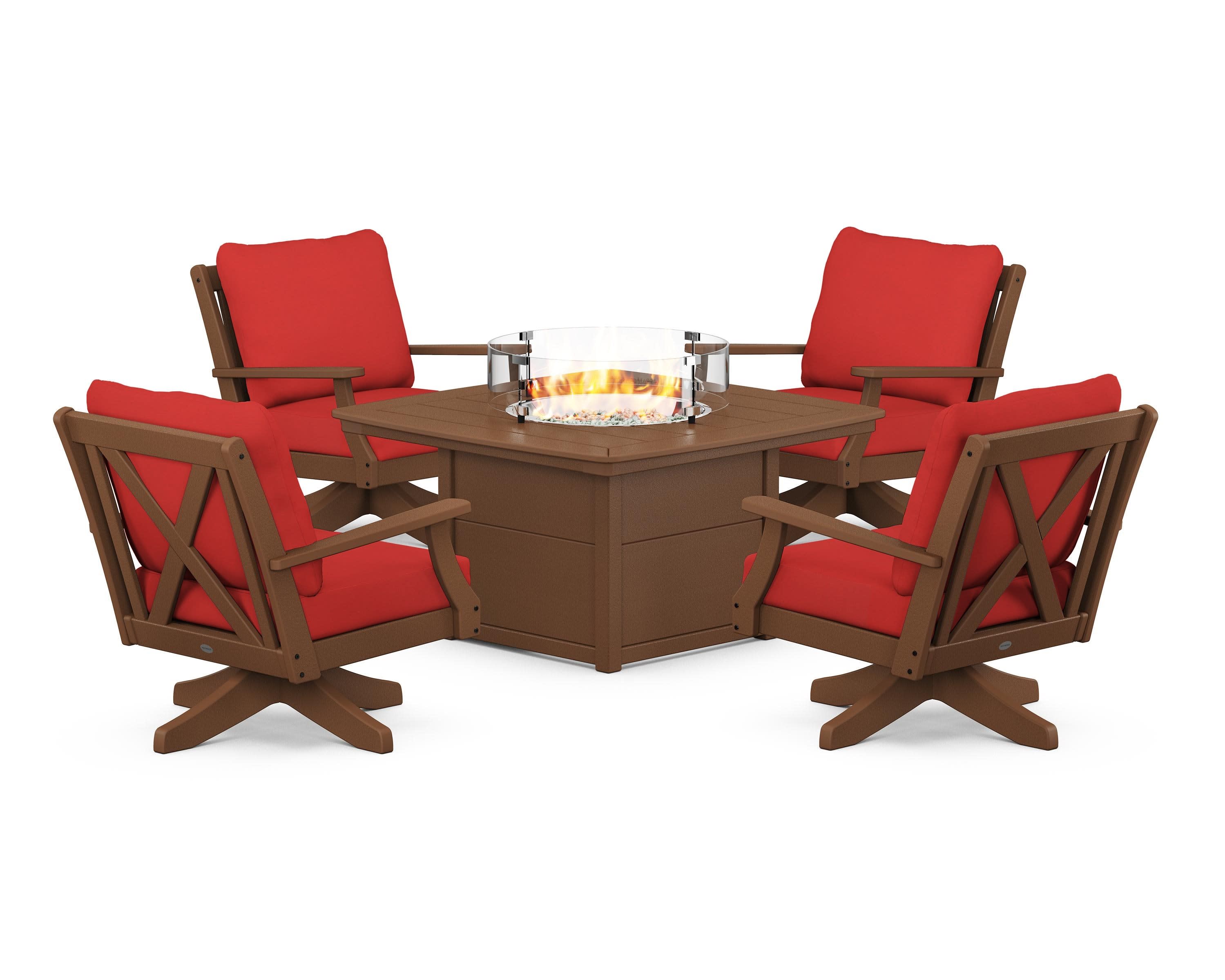 Braxton 5-Piece Deep Seating Swivel Conversation Set with Fire Pit Table