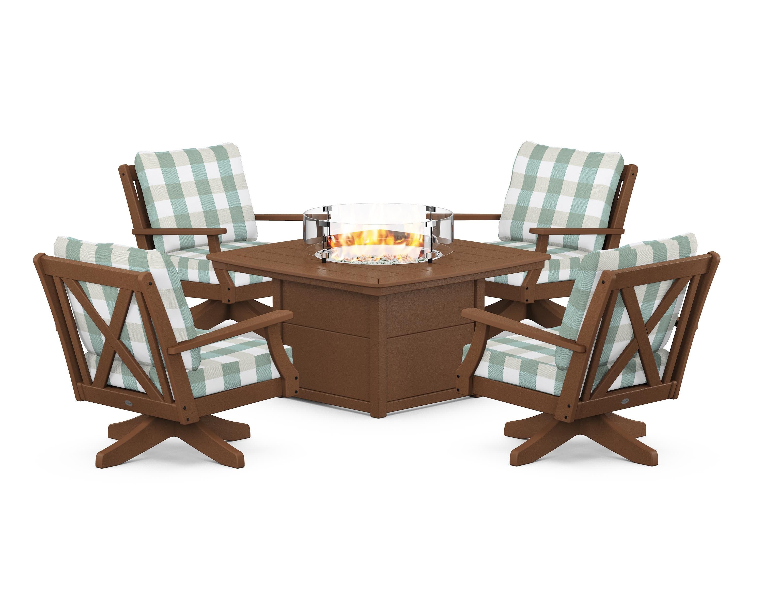 Braxton 5-Piece Deep Seating Swivel Conversation Set with Fire Pit Table
