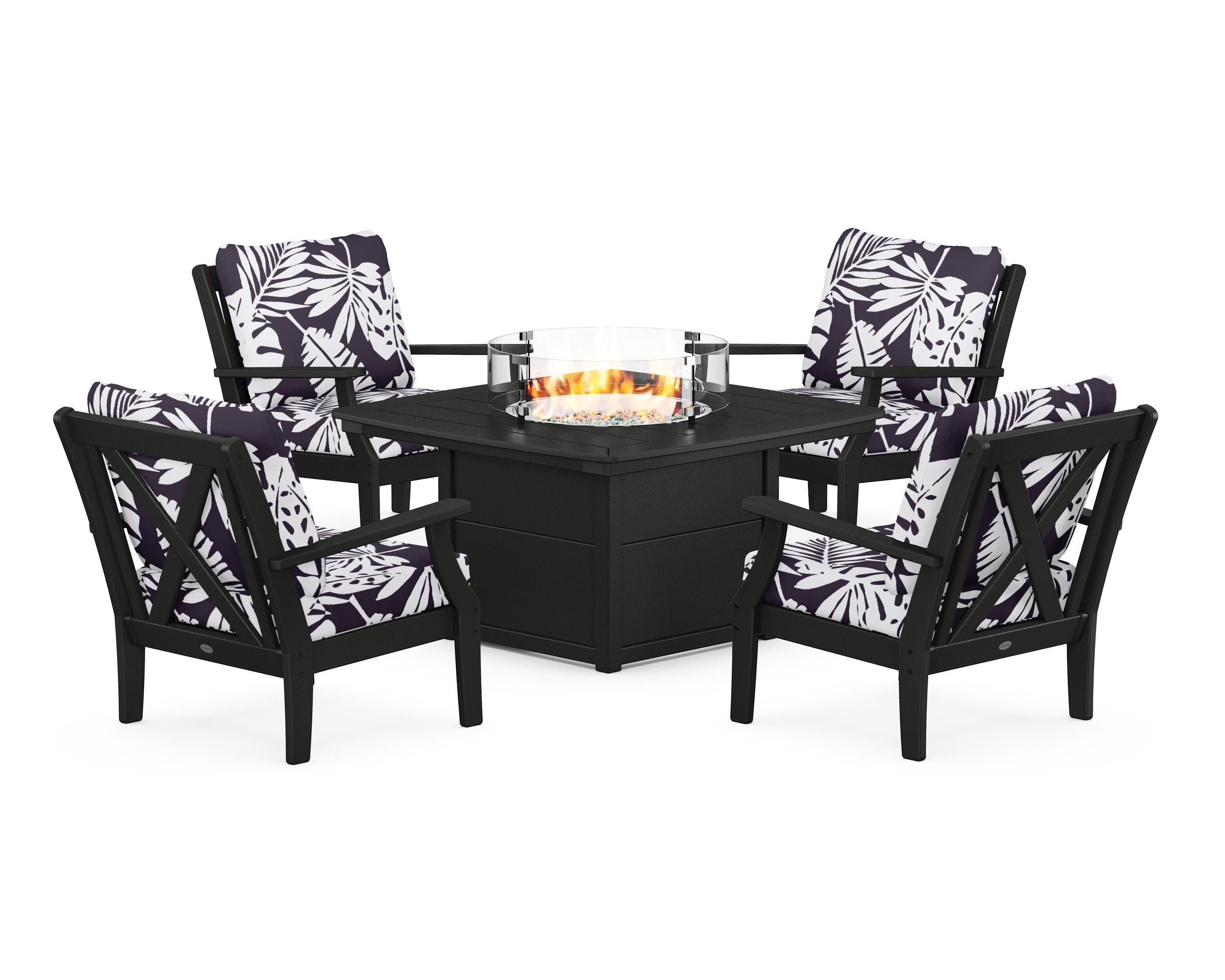 Braxton 5-Piece Deep Seating Conversation Set with Fire Pit Table