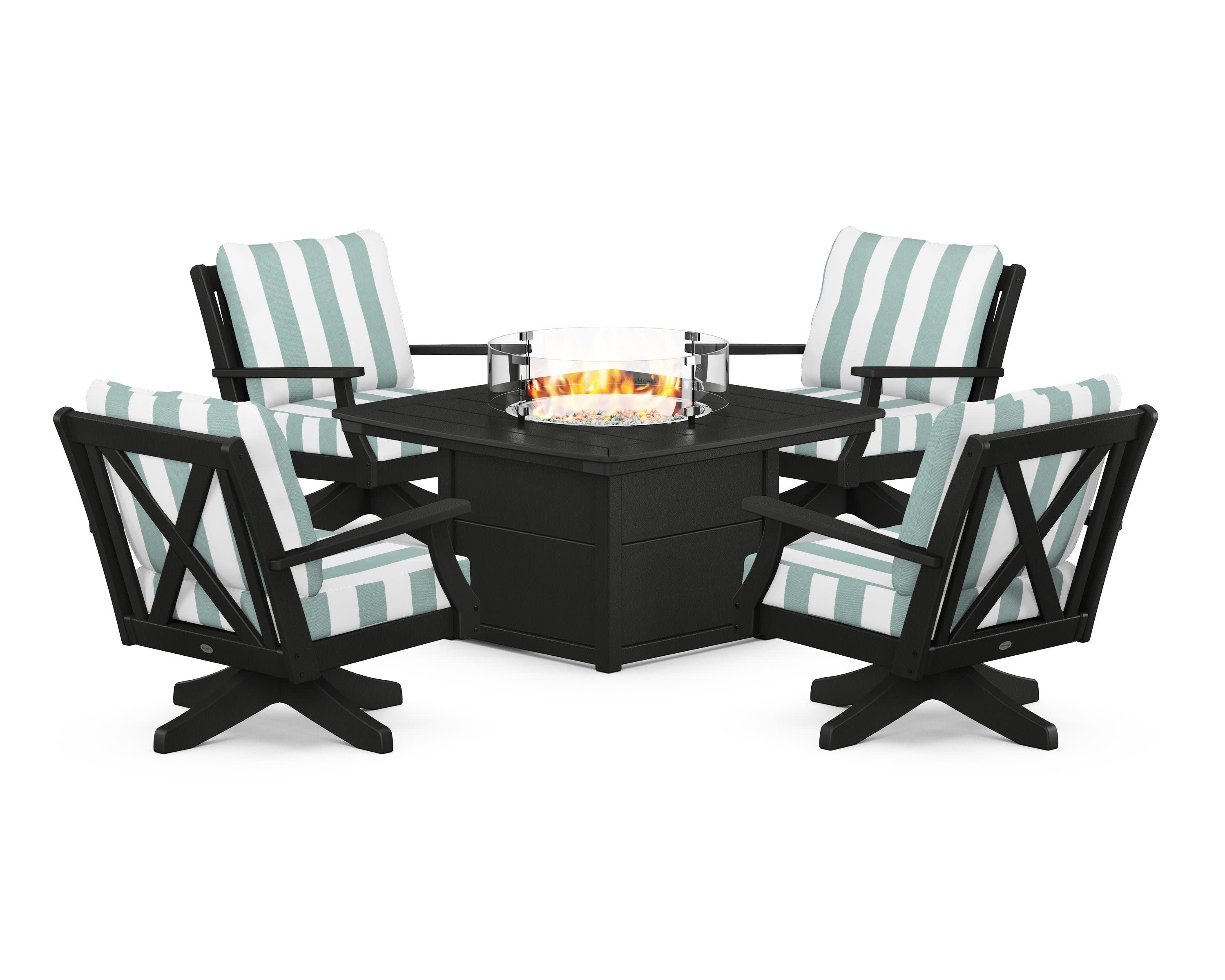 Braxton 5-Piece Deep Seating Swivel Conversation Set with Fire Pit Table