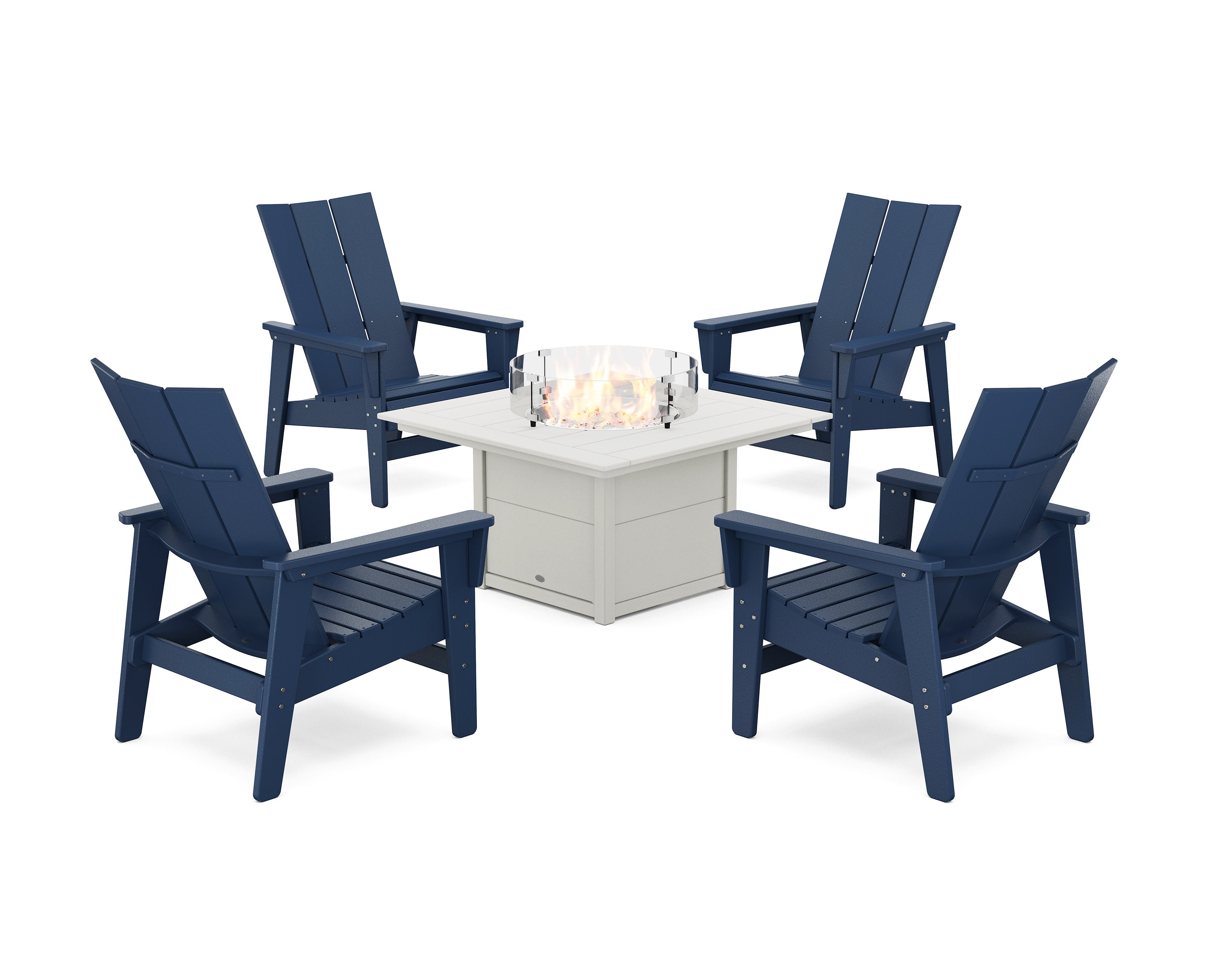 5-Piece Modern Grand Upright Adirondack Conversation Set with Fire Pit Table