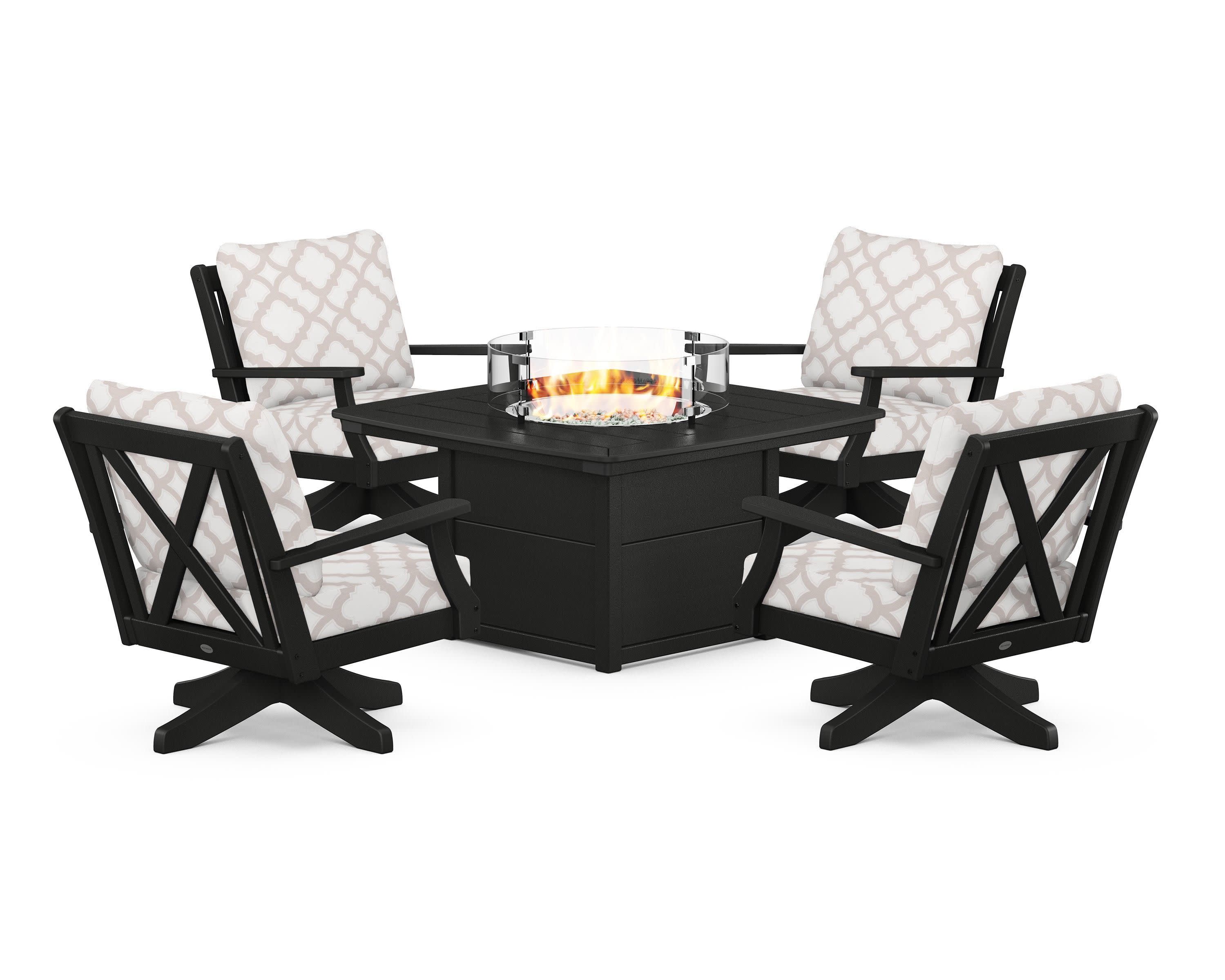 Braxton 5-Piece Deep Seating Swivel Conversation Set with Fire Pit Table