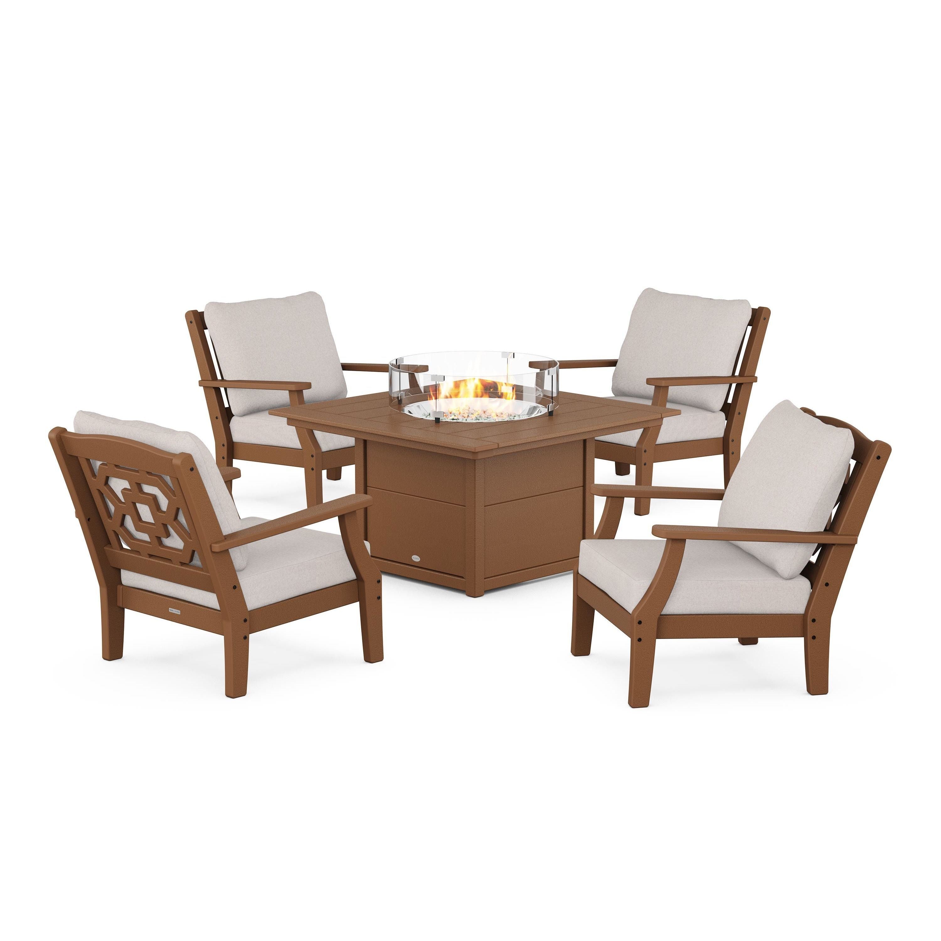 Chinoiserie 5-Piece Deep Seating Set with Fire Pit Table
