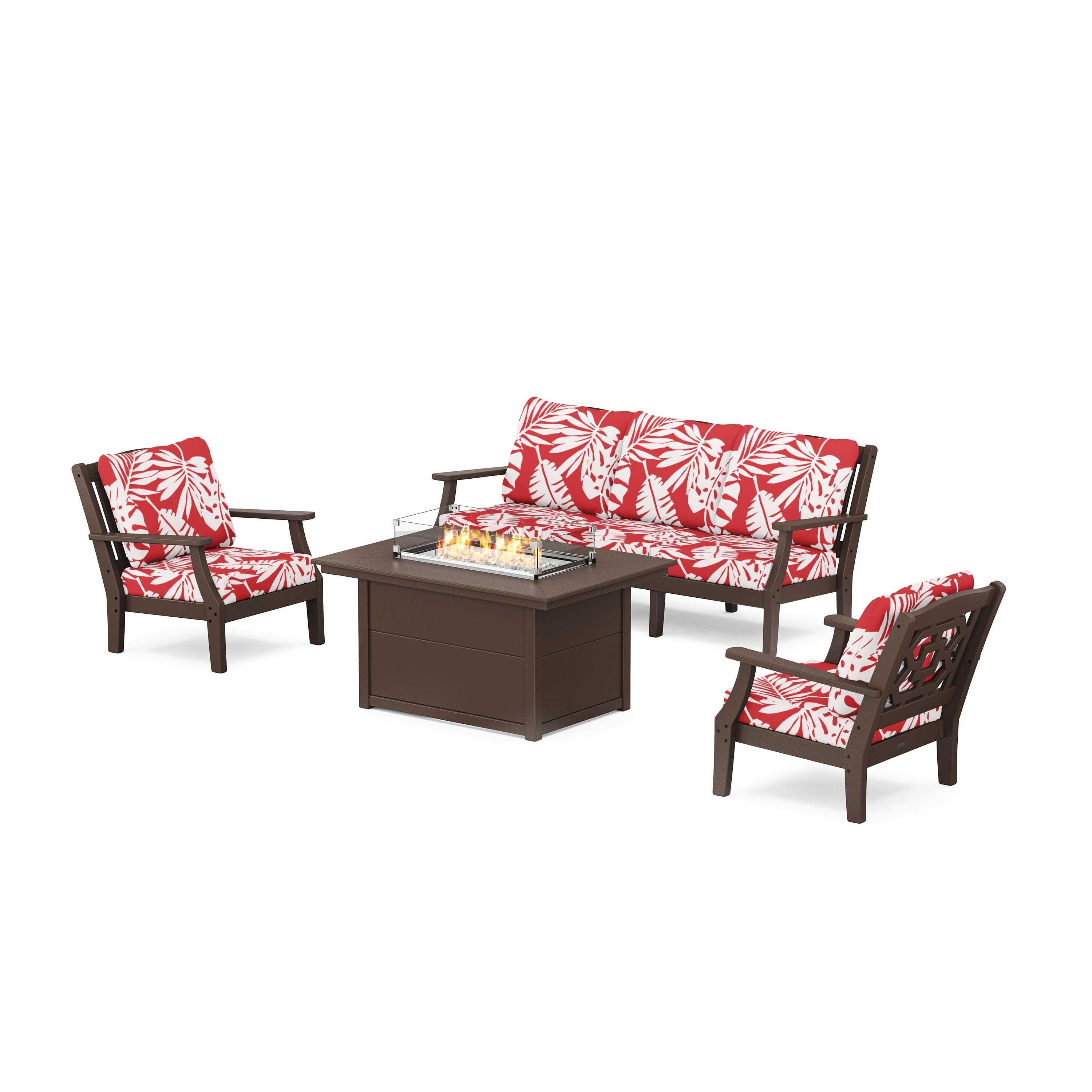 Chinoiserie Deep Seating Fire Pit Table Set