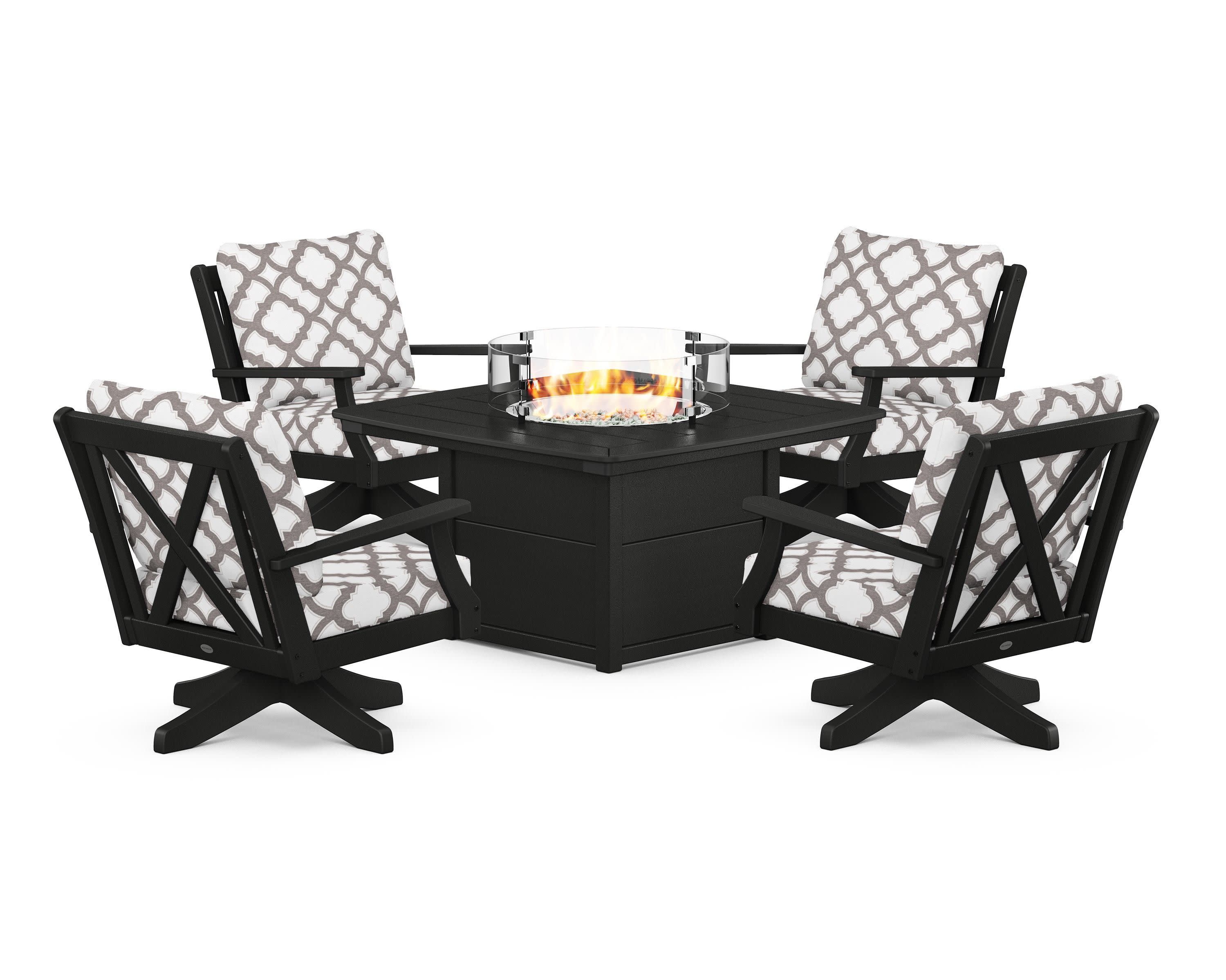 Braxton 5-Piece Deep Seating Swivel Conversation Set with Fire Pit Table