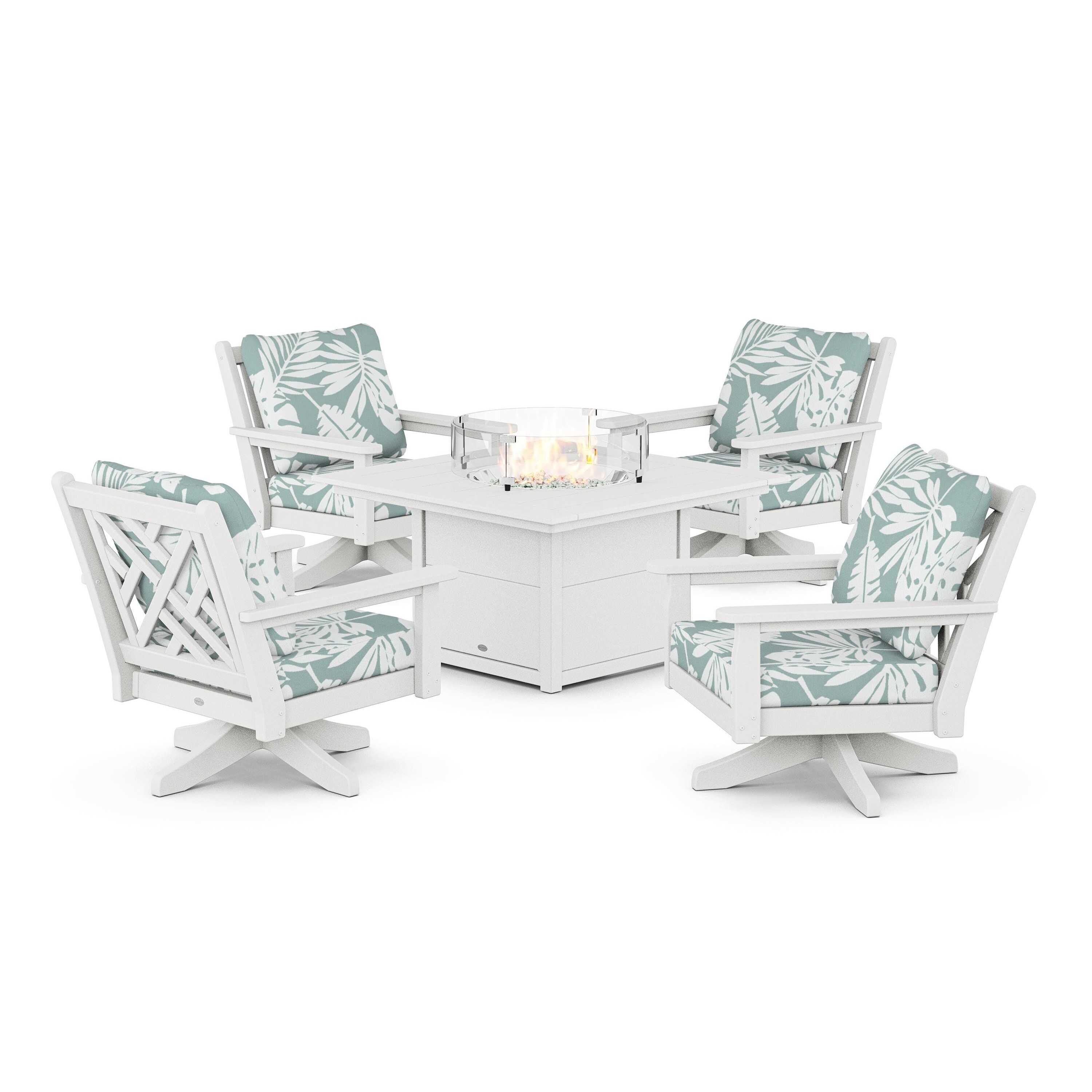 Chippendale 5-Piece Deep Seating Swivel Conversation Set with Fire Pit Table