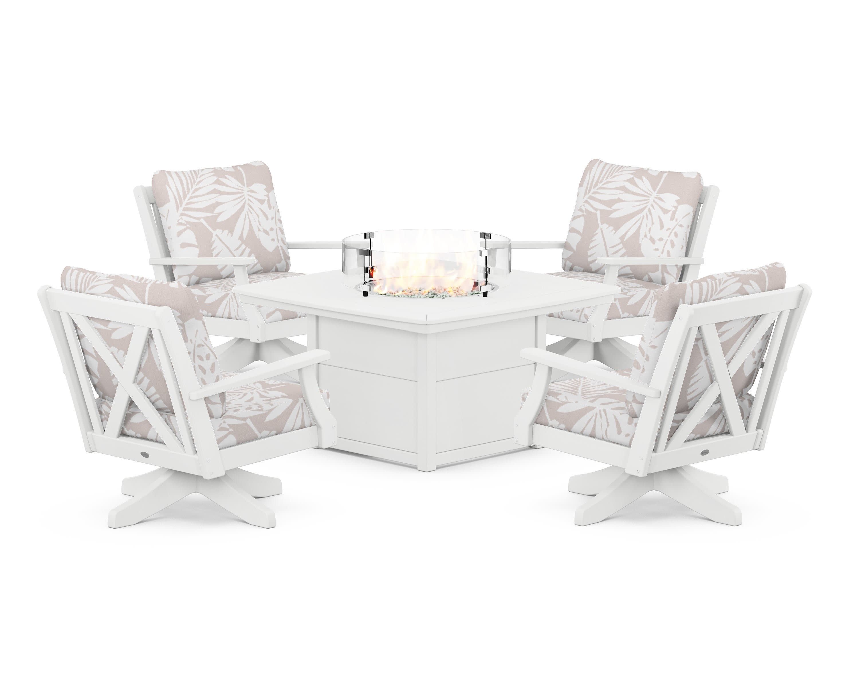 Braxton 5-Piece Deep Seating Swivel Conversation Set with Fire Pit Table