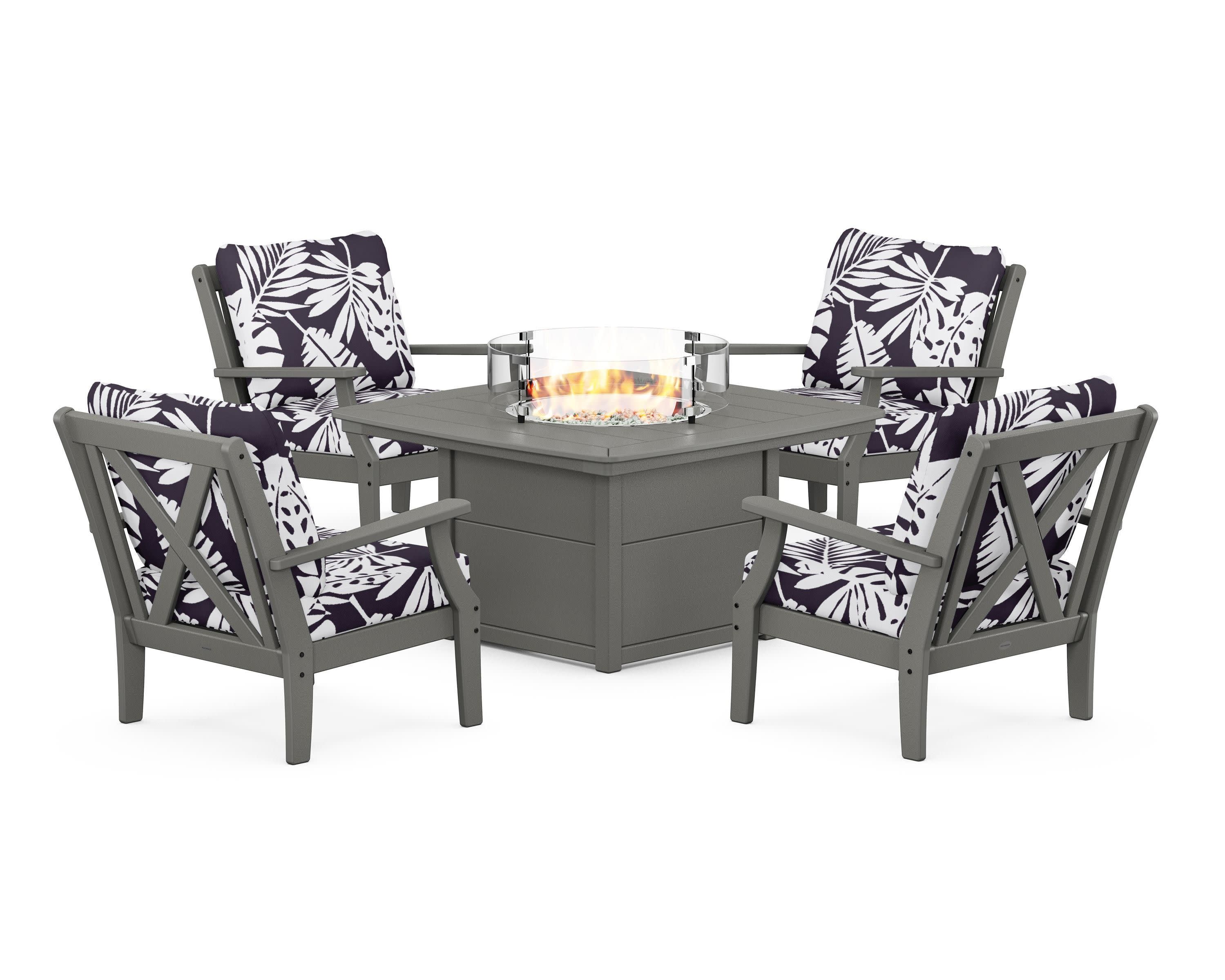 Braxton 5-Piece Deep Seating Conversation Set with Fire Pit Table
