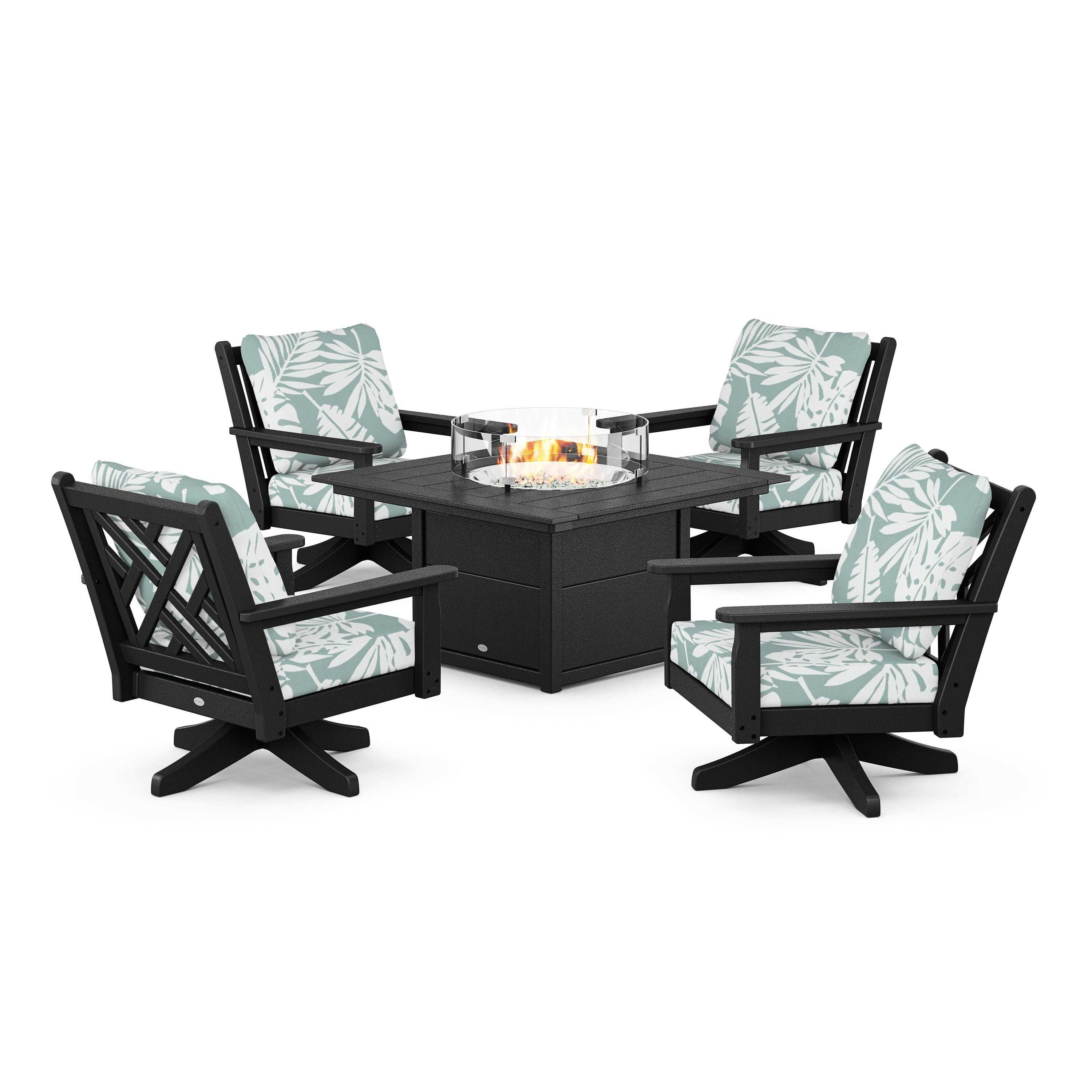 Chippendale 5-Piece Deep Seating Swivel Conversation Set with Fire Pit Table