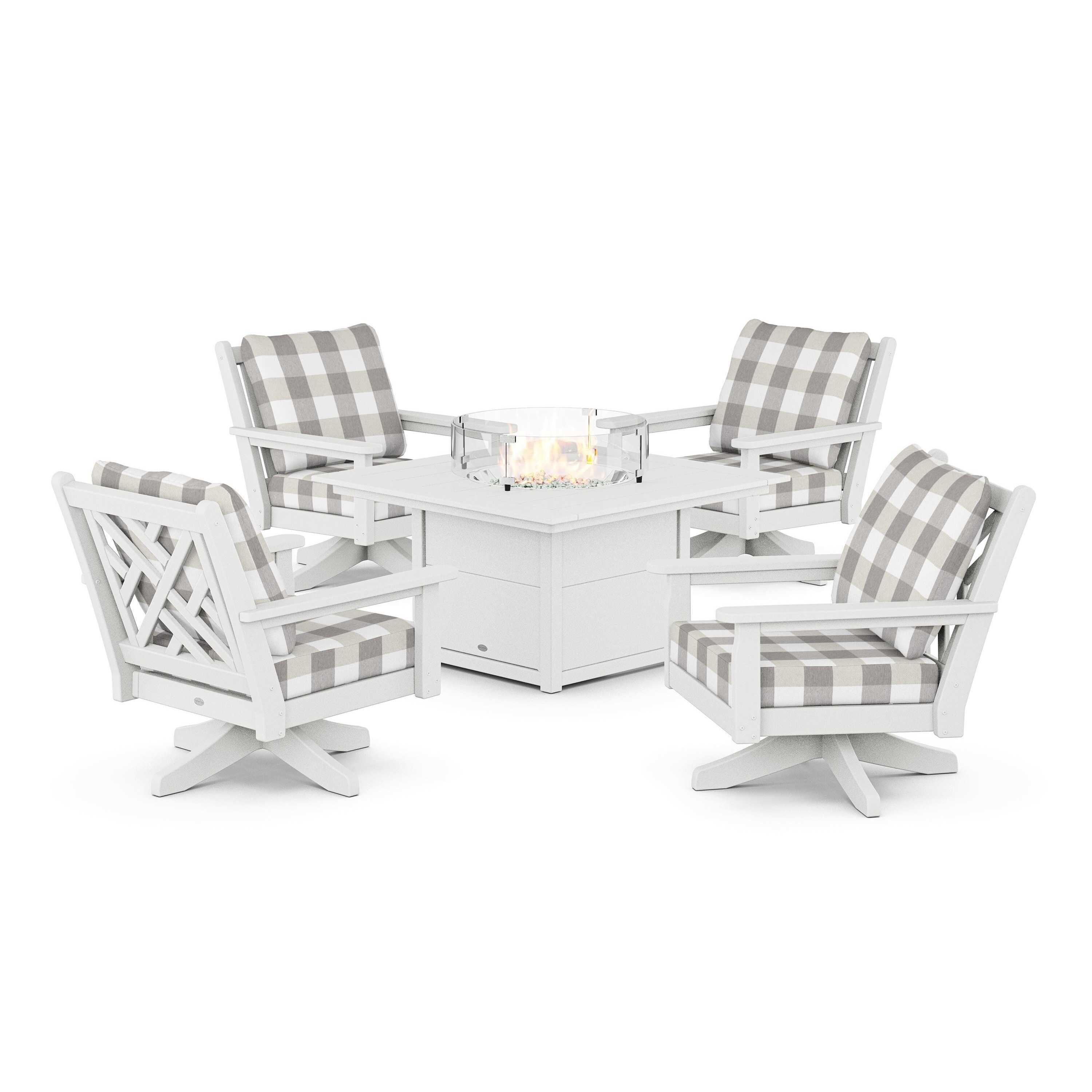 Chippendale 5-Piece Deep Seating Swivel Conversation Set with Fire Pit Table