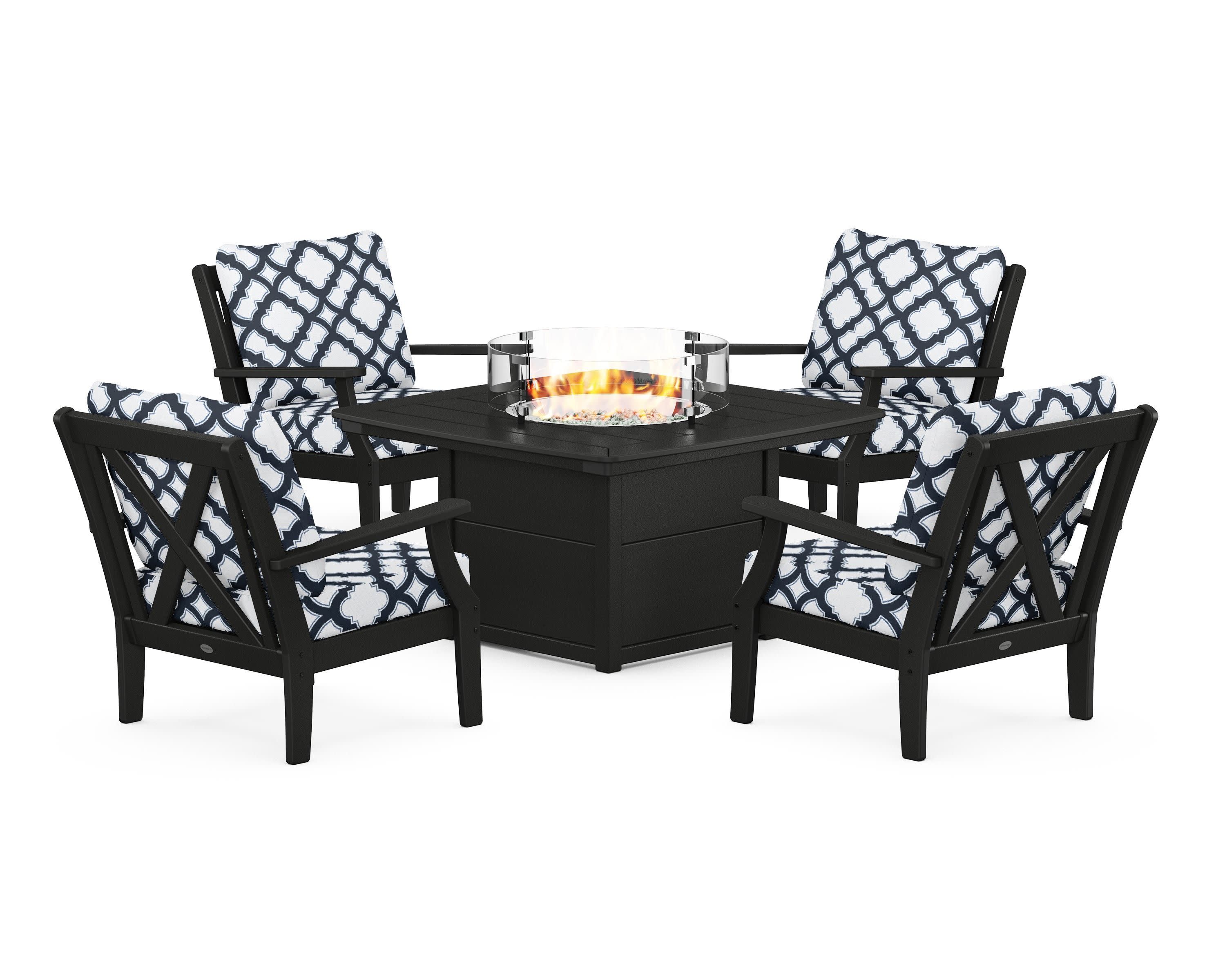Braxton 5-Piece Deep Seating Conversation Set with Fire Pit Table