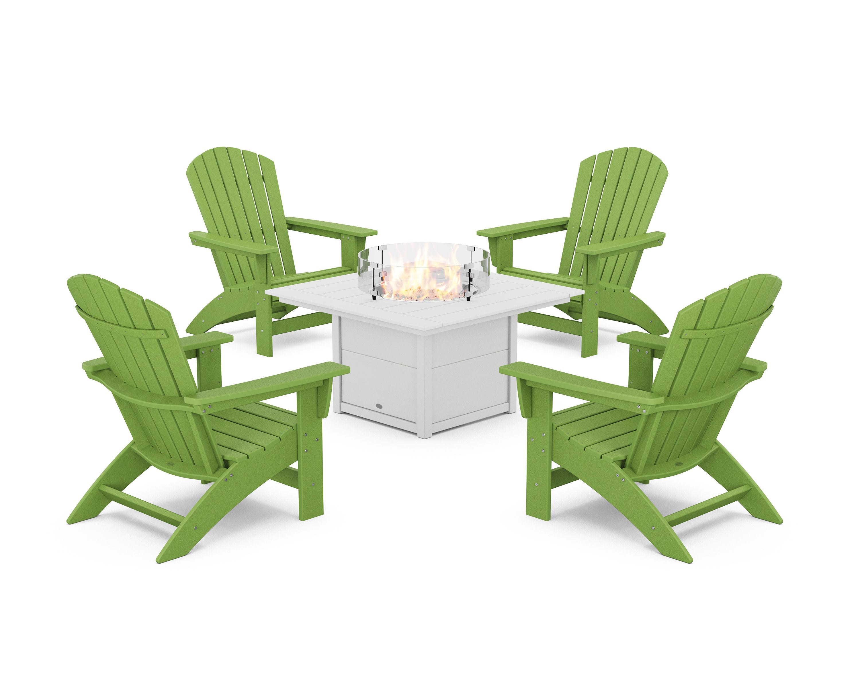5-Piece Nautical Grand Adirondack Conversation Set with Fire Pit Table