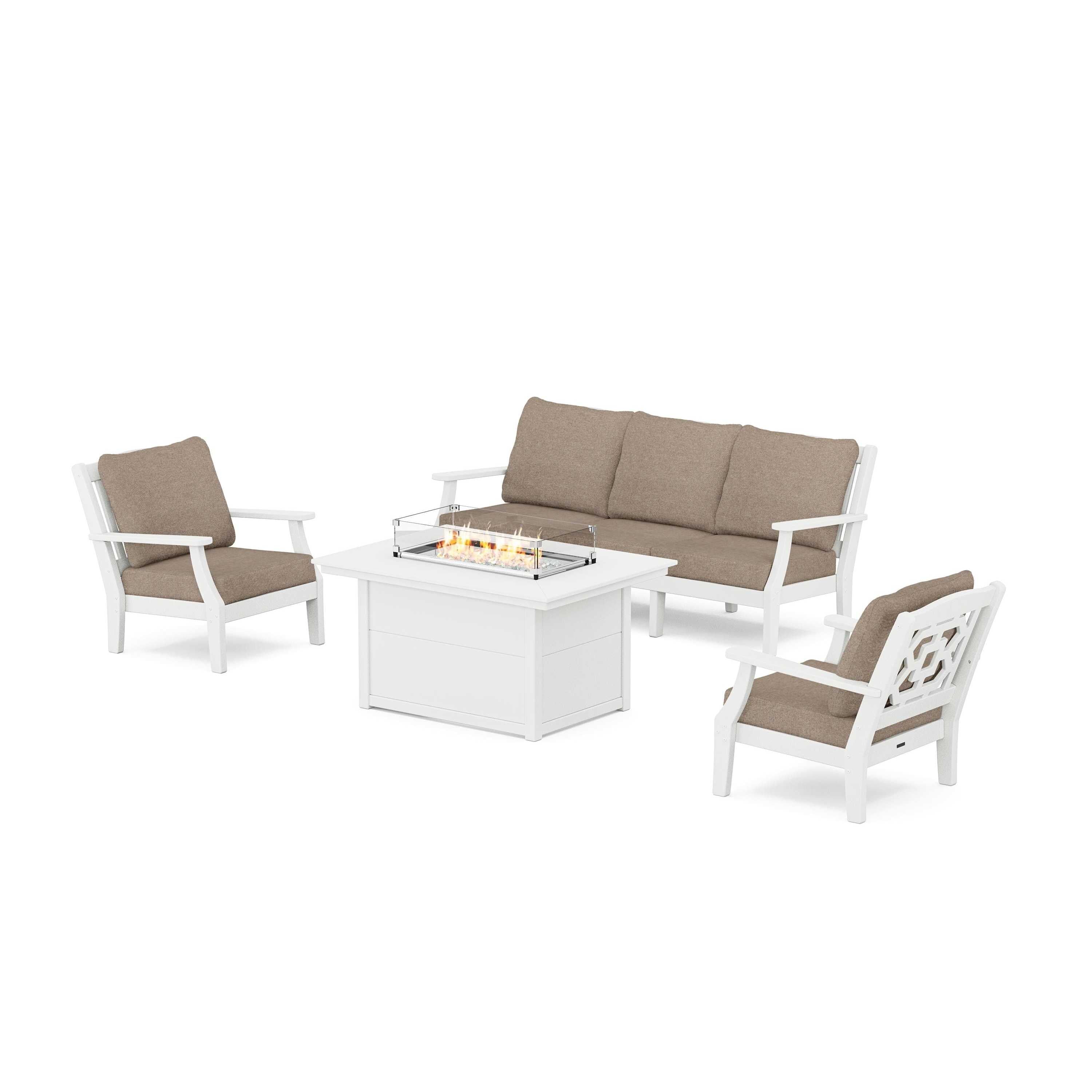 Chinoiserie Deep Seating Fire Pit Table Set