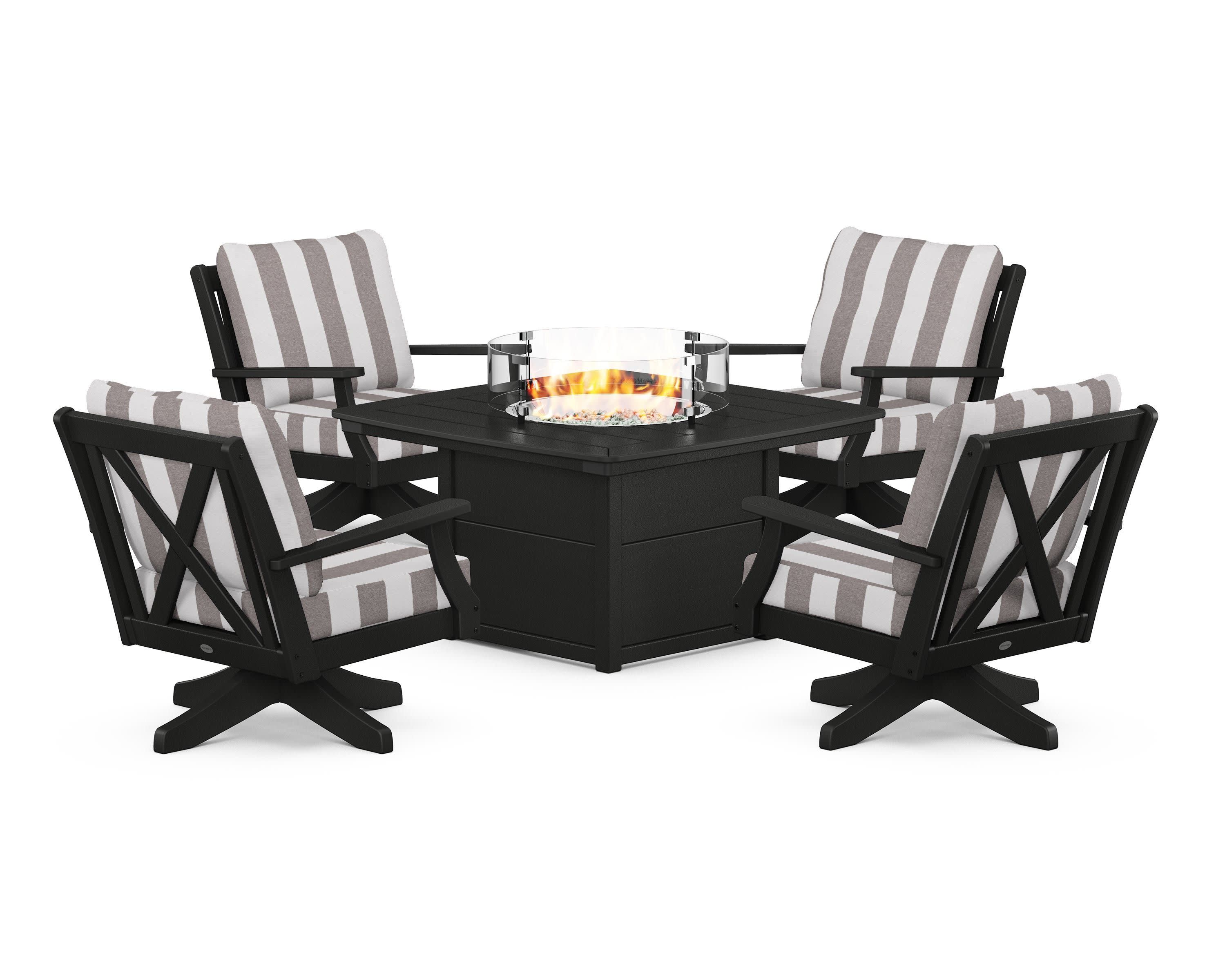 Braxton 5-Piece Deep Seating Swivel Conversation Set with Fire Pit Table