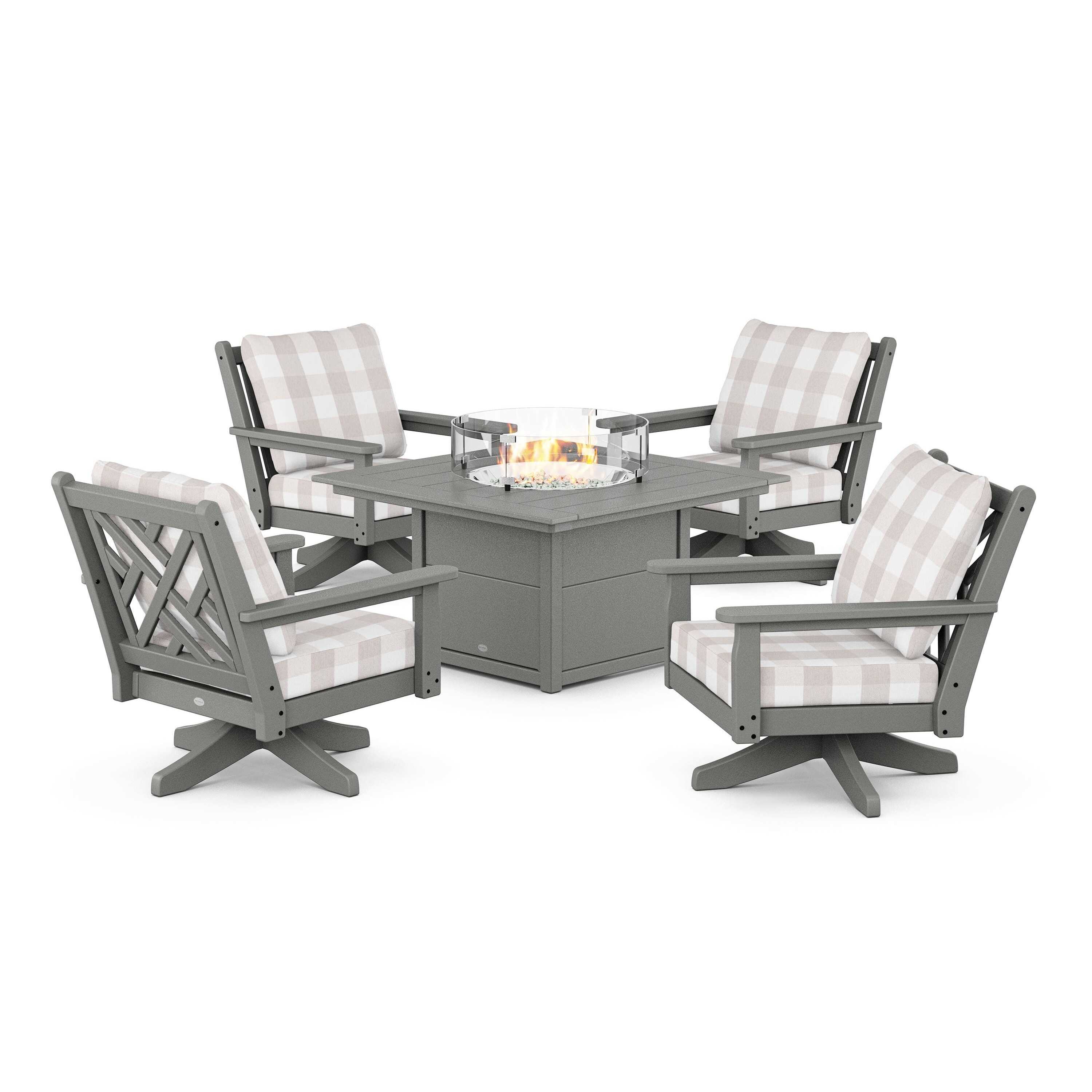 Chippendale 5-Piece Deep Seating Swivel Conversation Set with Fire Pit Table