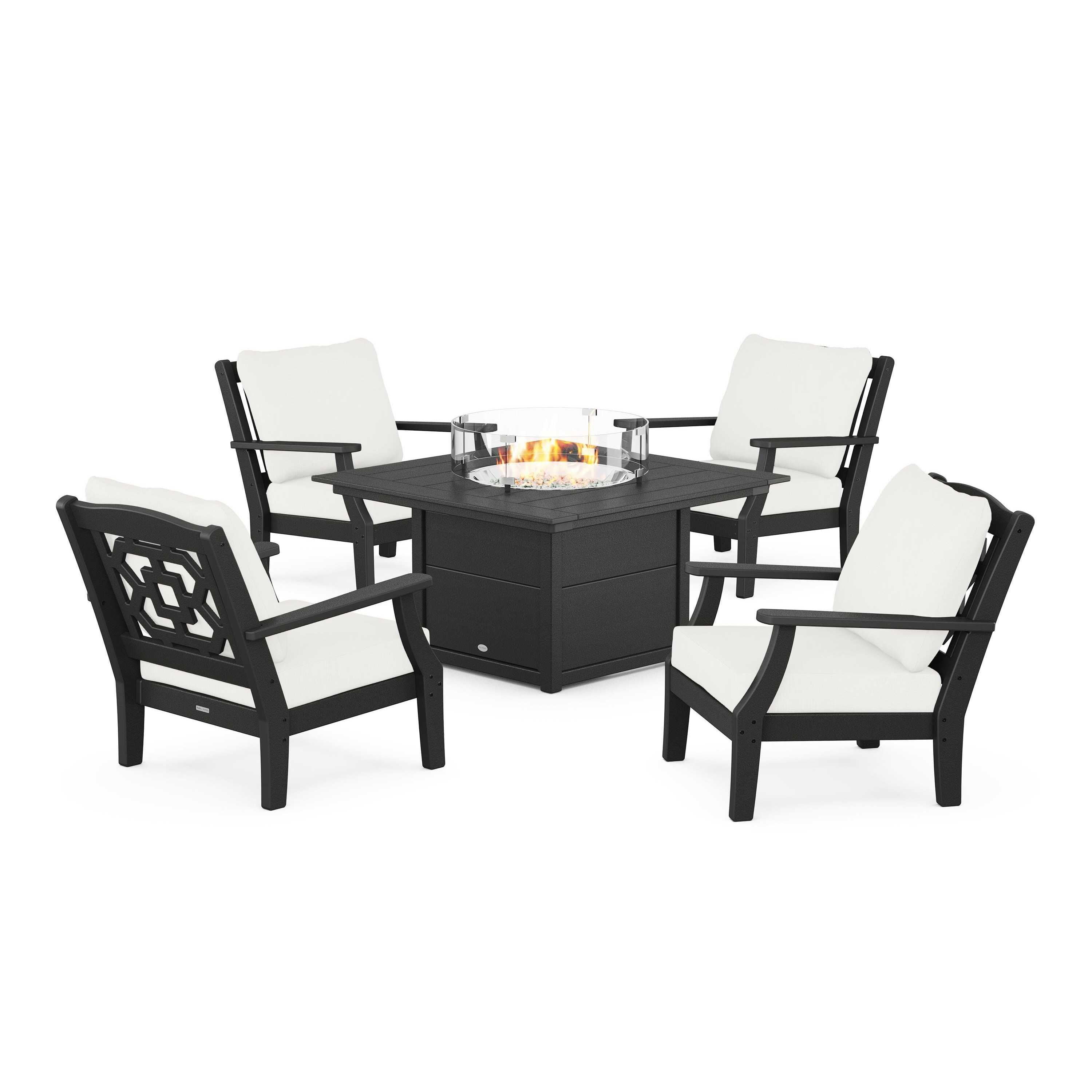 Chinoiserie 5-Piece Deep Seating Set with Fire Pit Table