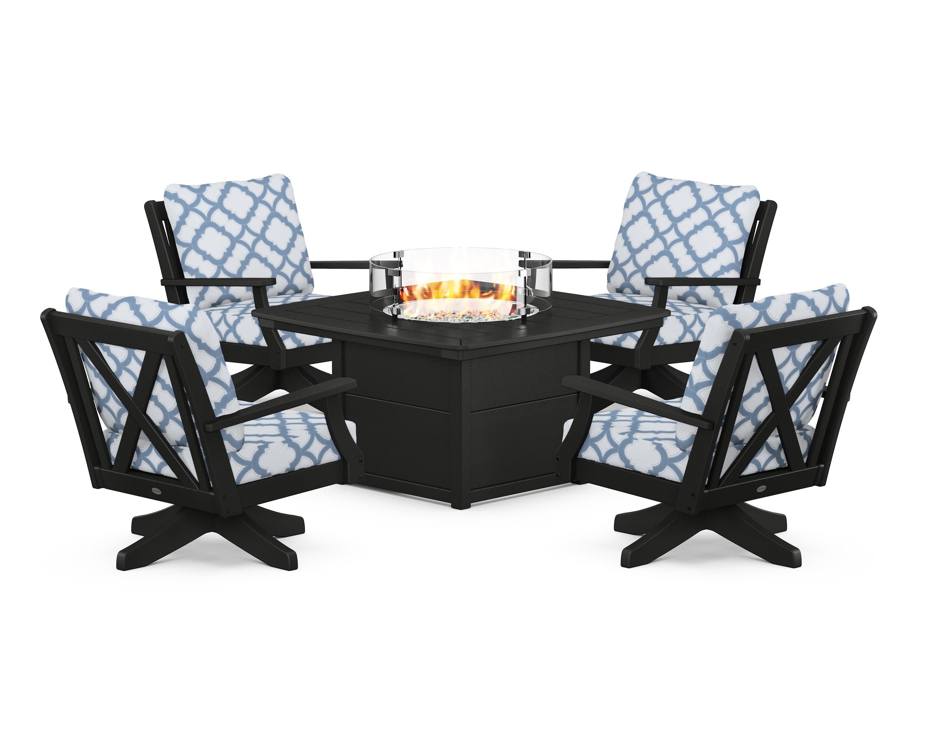 Braxton 5-Piece Deep Seating Swivel Conversation Set with Fire Pit Table