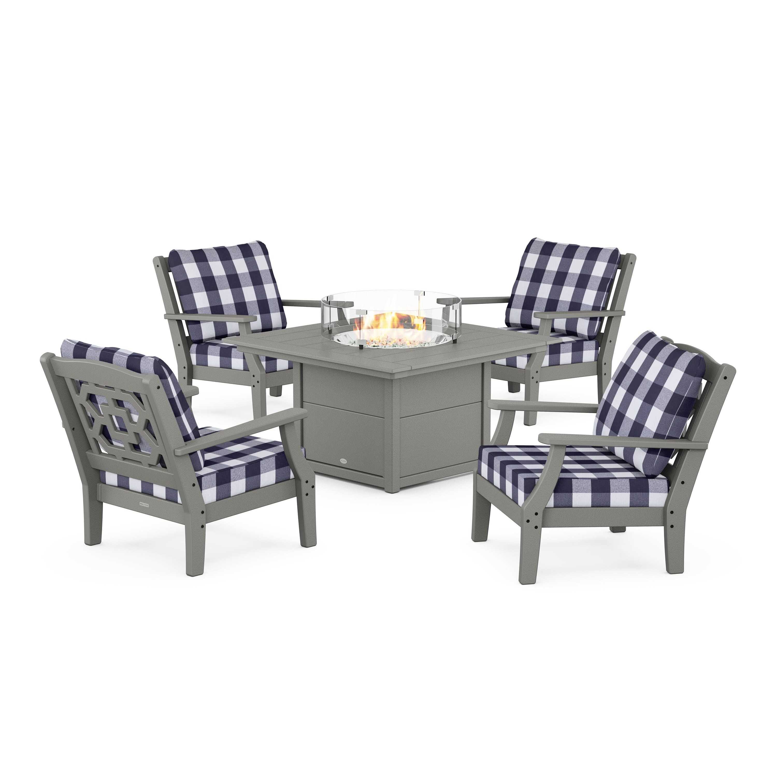 Chinoiserie 5-Piece Deep Seating Set with Fire Pit Table